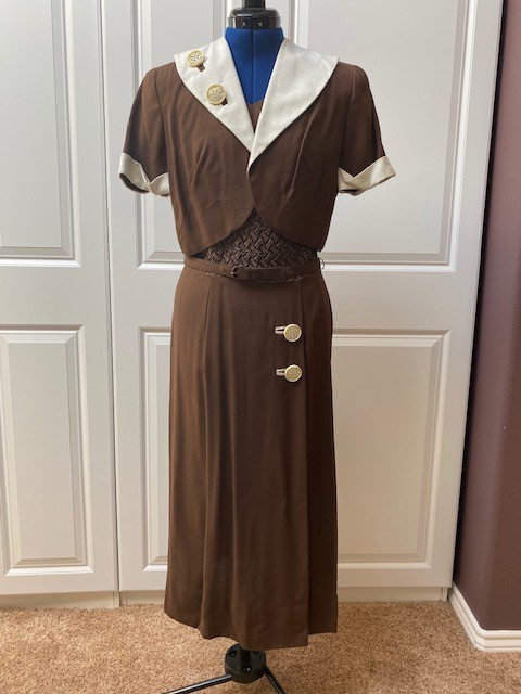 Vtg 1940s Jon Michaels Dress & Bolero Set Smocked Bodice Novelty Buttons – 8/M