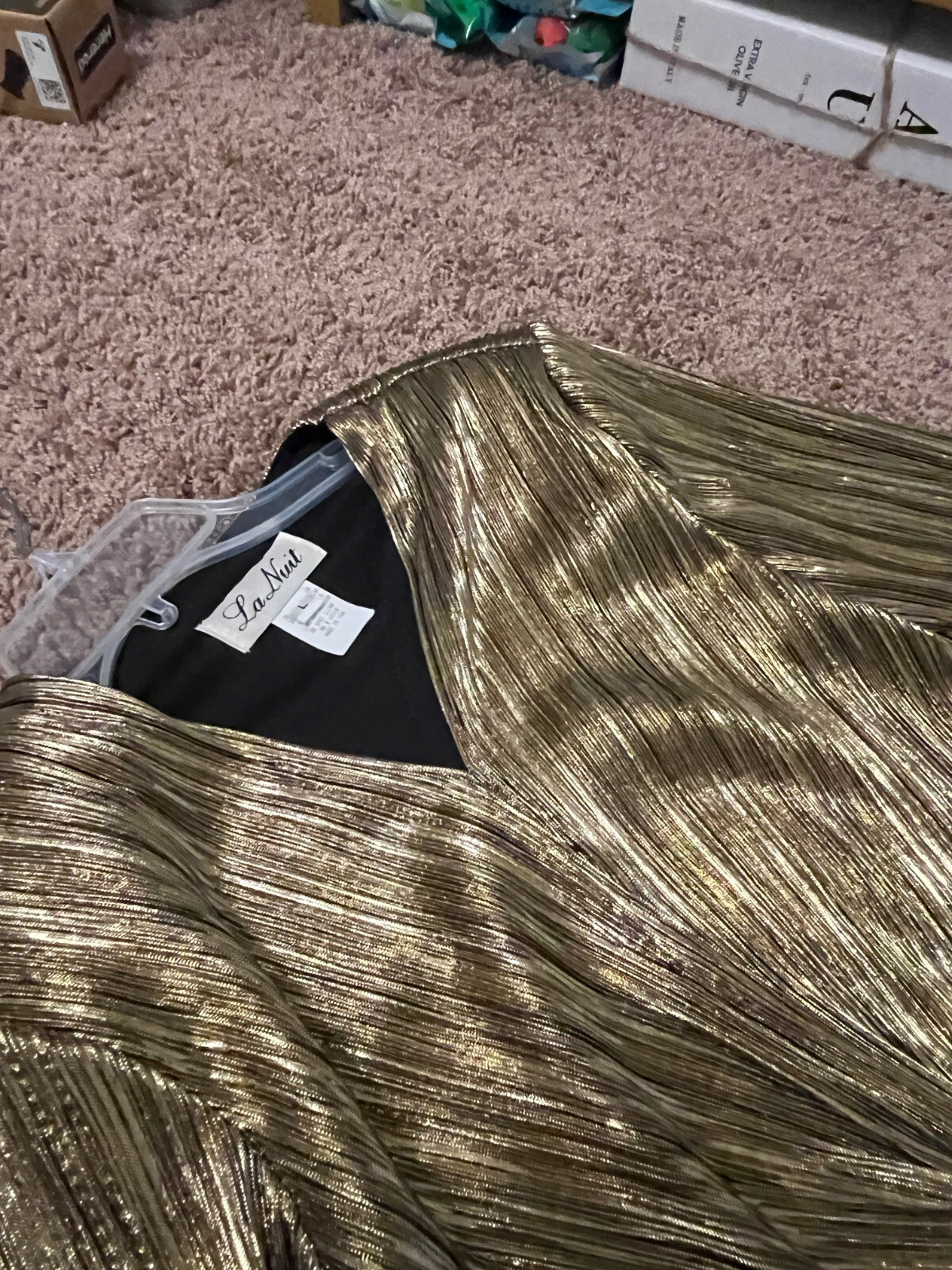 Vintage 80’s Gold Metallic Blouse La Nuit Ladies Size L Made In USA Fabulous