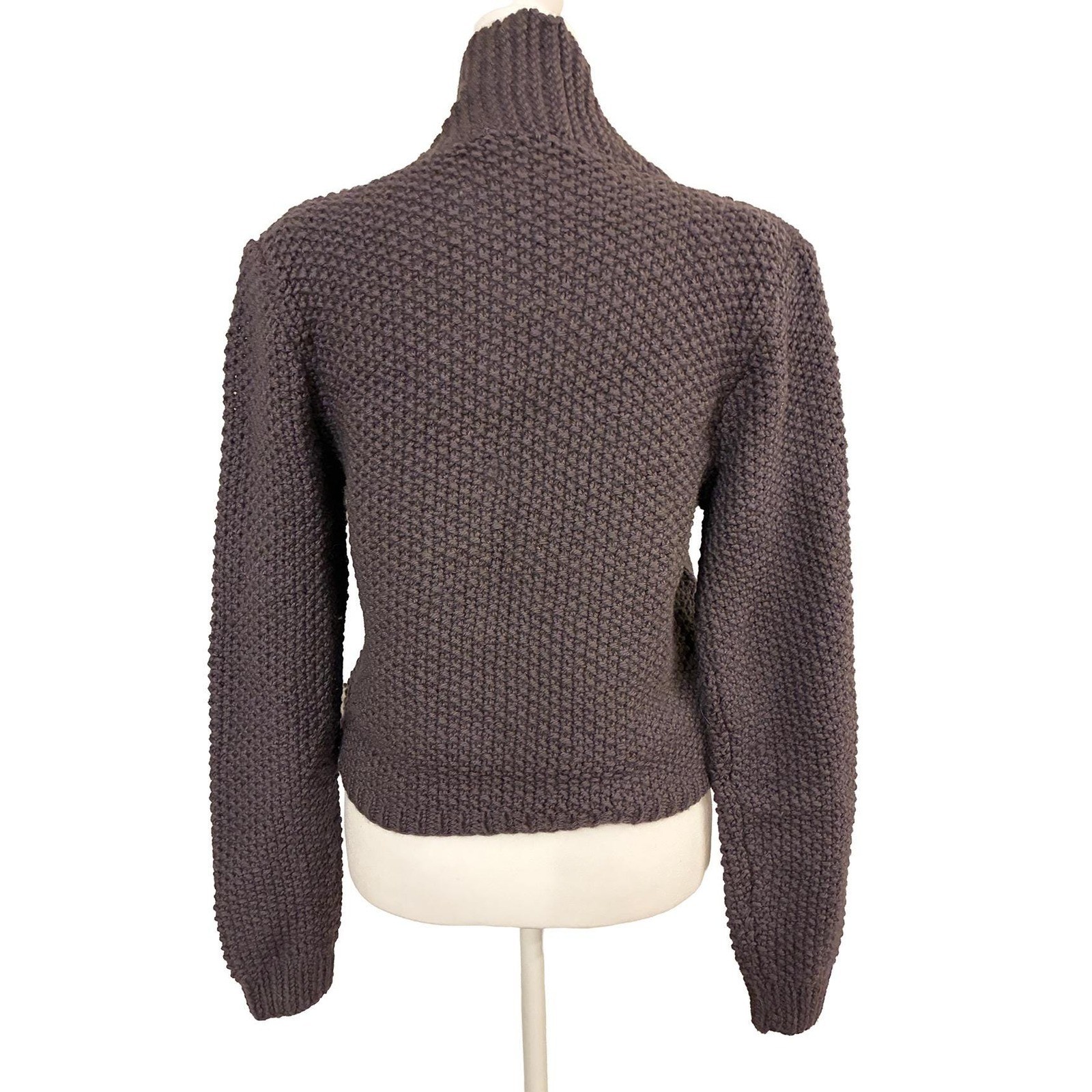 Vintage Hand-Knit Ellen Tracy Wool Cardigan – Taupe Eggplant Short Knit
