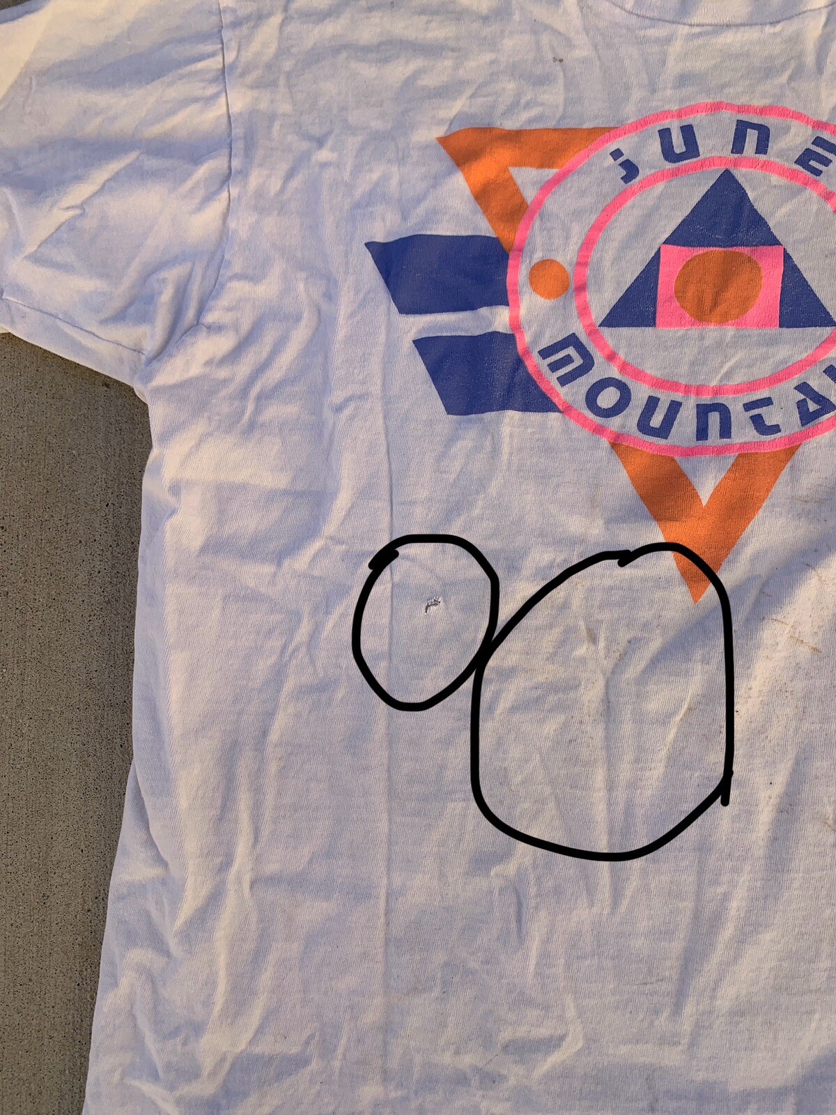 Vintage June Mountain T Shirt 80s Geomeric Neon Graphics Distressed Worn Holes