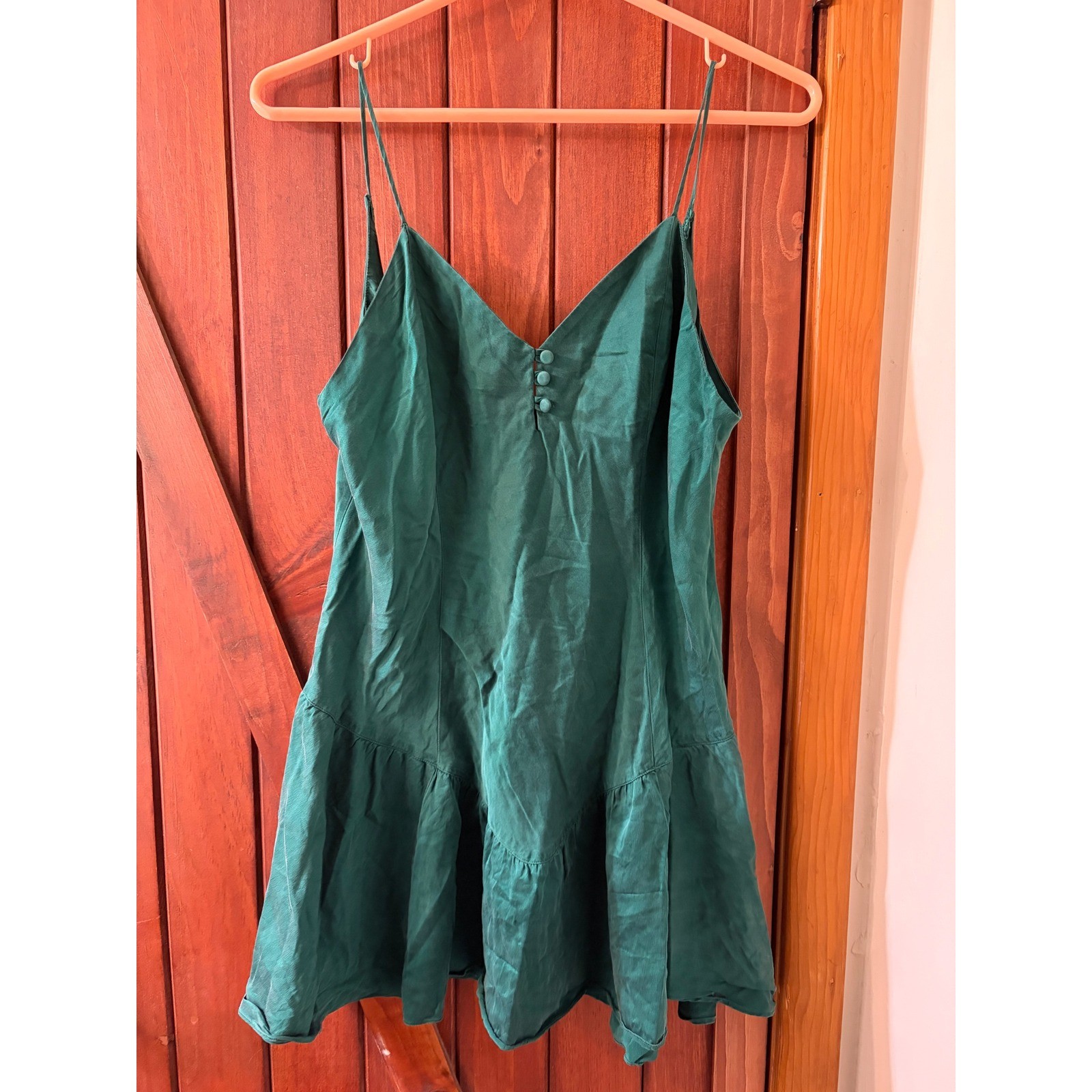 Vintage Victorias Secret Gold Label 100% Silk Slip Dress Emerald Green Large