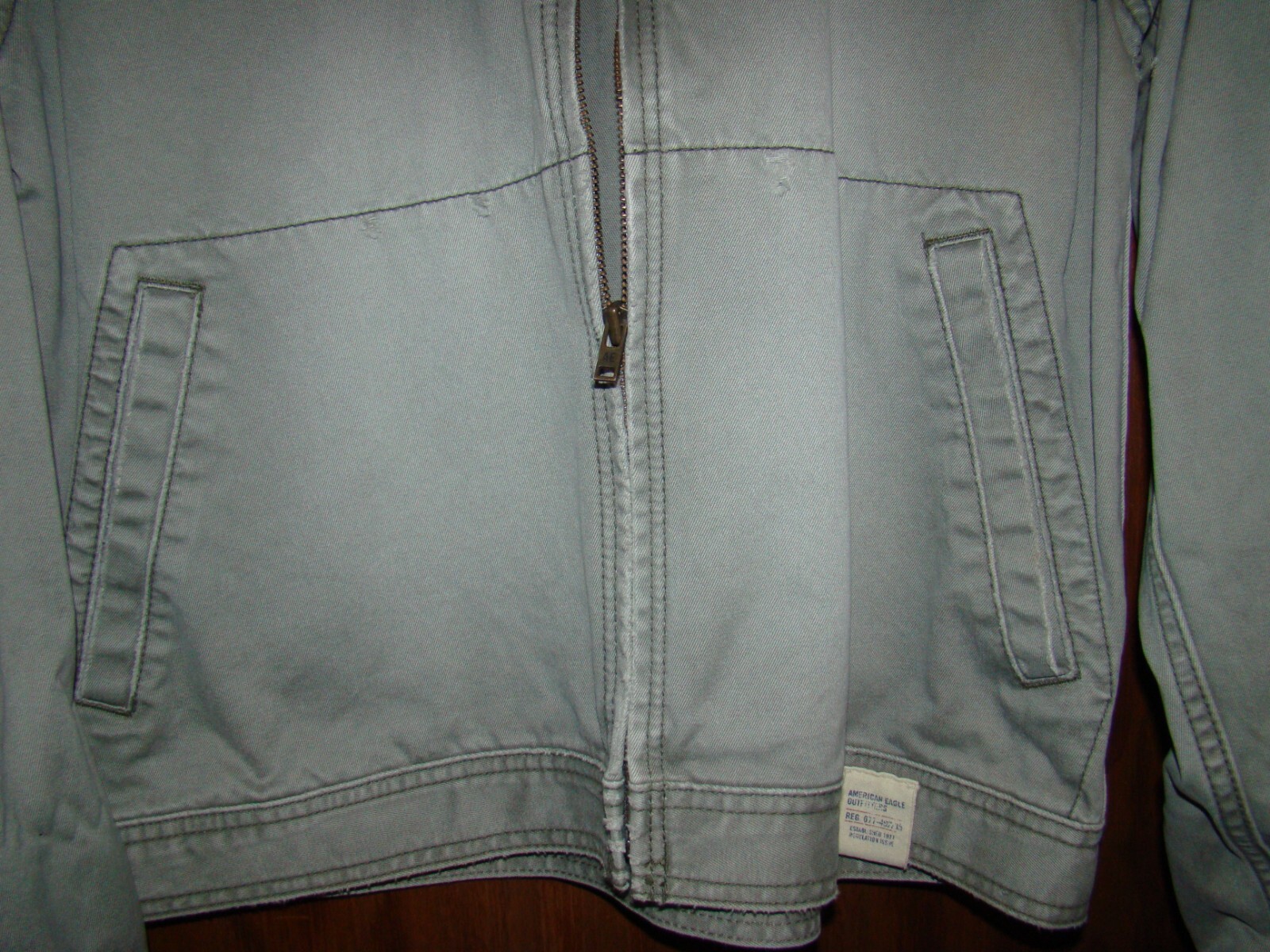 Sm Zipper Pockets Cotton Pale Tinted Army Green American Eagle Jacket