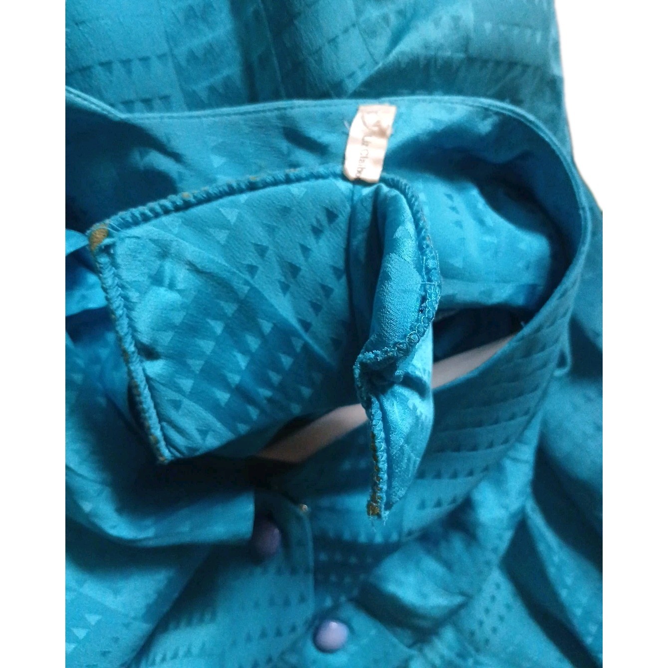 Teal Silk Blouson Dress Liz Claiborne 1980s Back Button sz 8