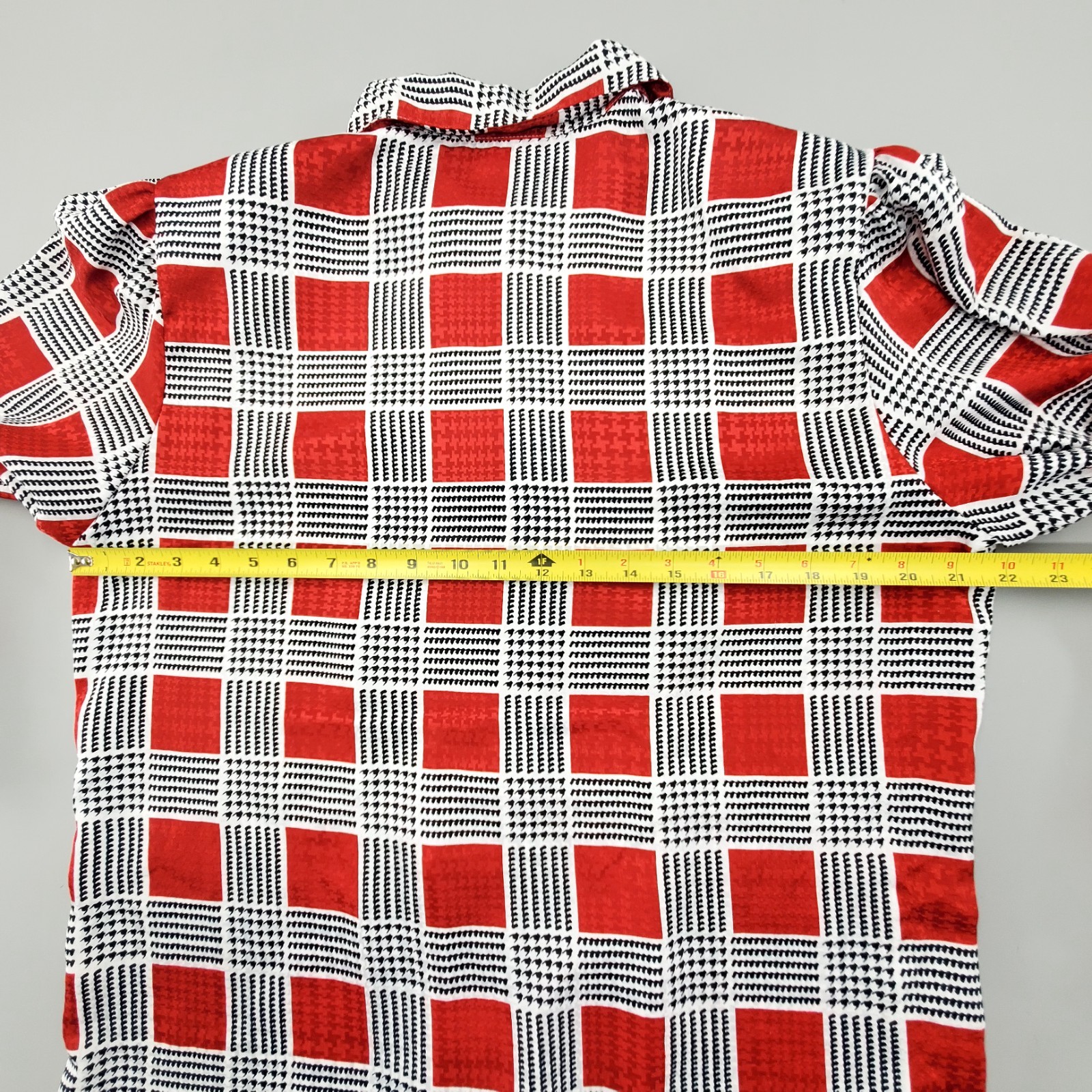 80s Koret Blouse Geometric Secretary Retro Bold Plaid Print Red Buttondown