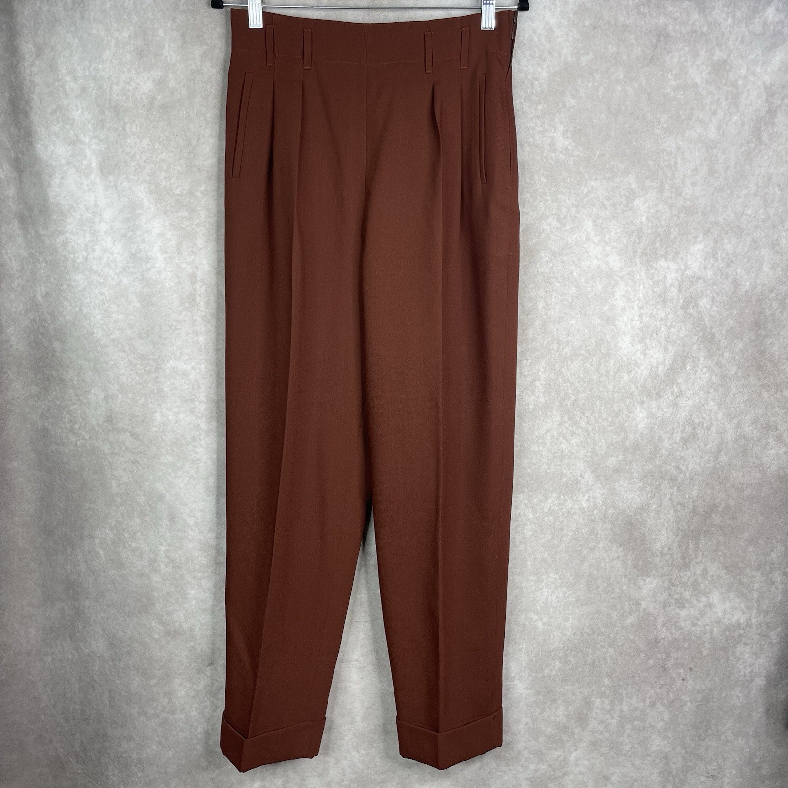 Vintage Seeler High Waist Cuffed Pleated Trousers W. Germany 50’s In Brown 38
