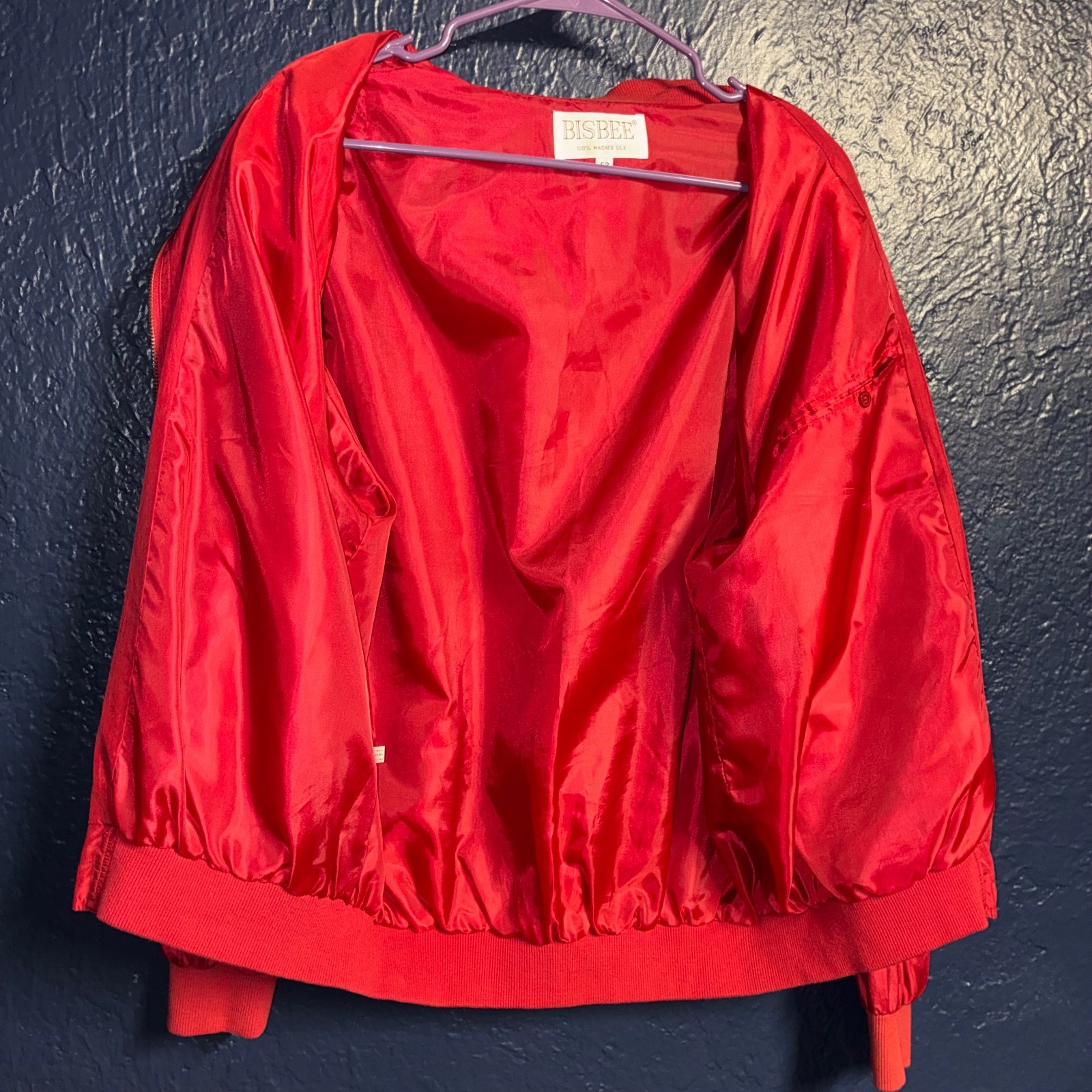Vintage Y2K YKK Bisbee Women’s Large/XL Silk Bomber Red Zip Up Jacket