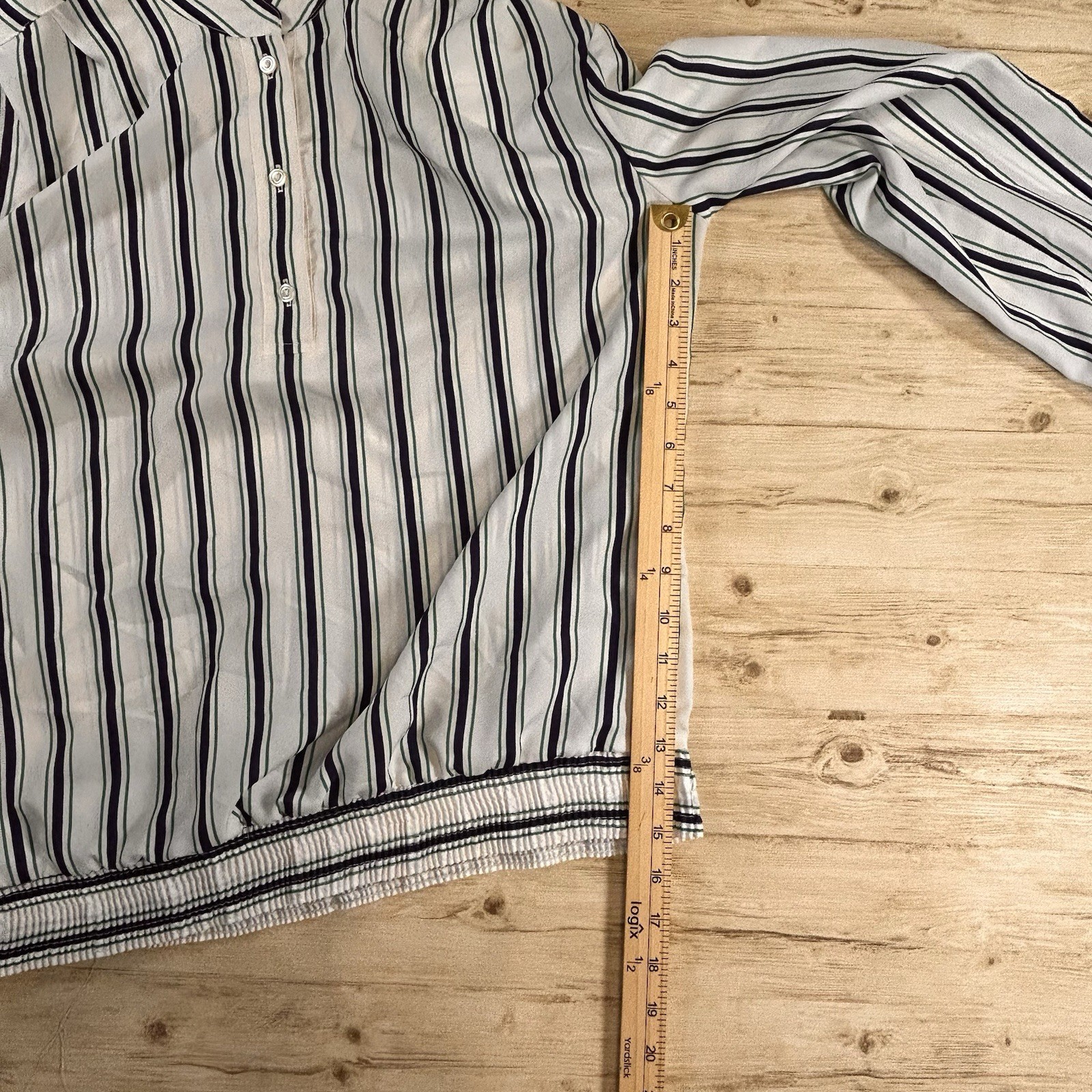 Vintage 80s Pykettes Women’s Striped Long Sleeve Blouse Made in Taiwan ROC