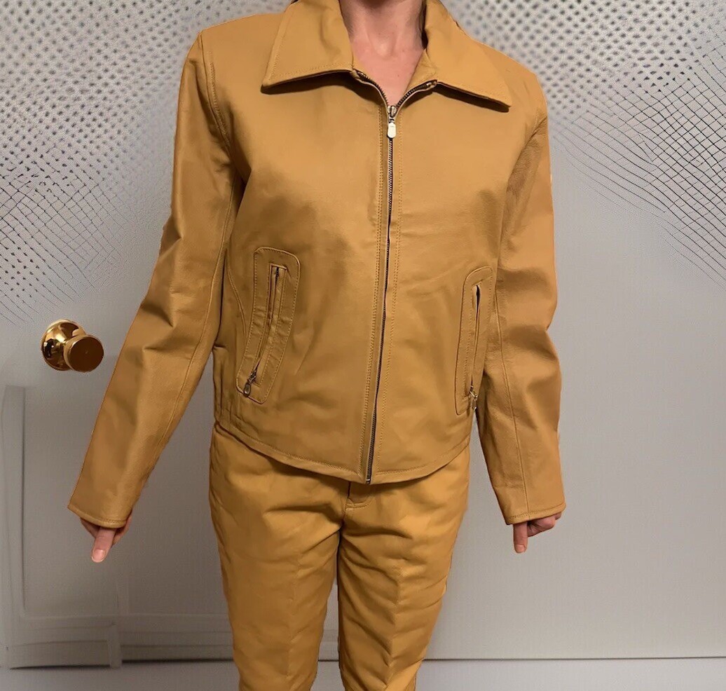 Styleworks Leather Pant/Jacket Suit Women’s Size 8 Tan Brown 80s/90s