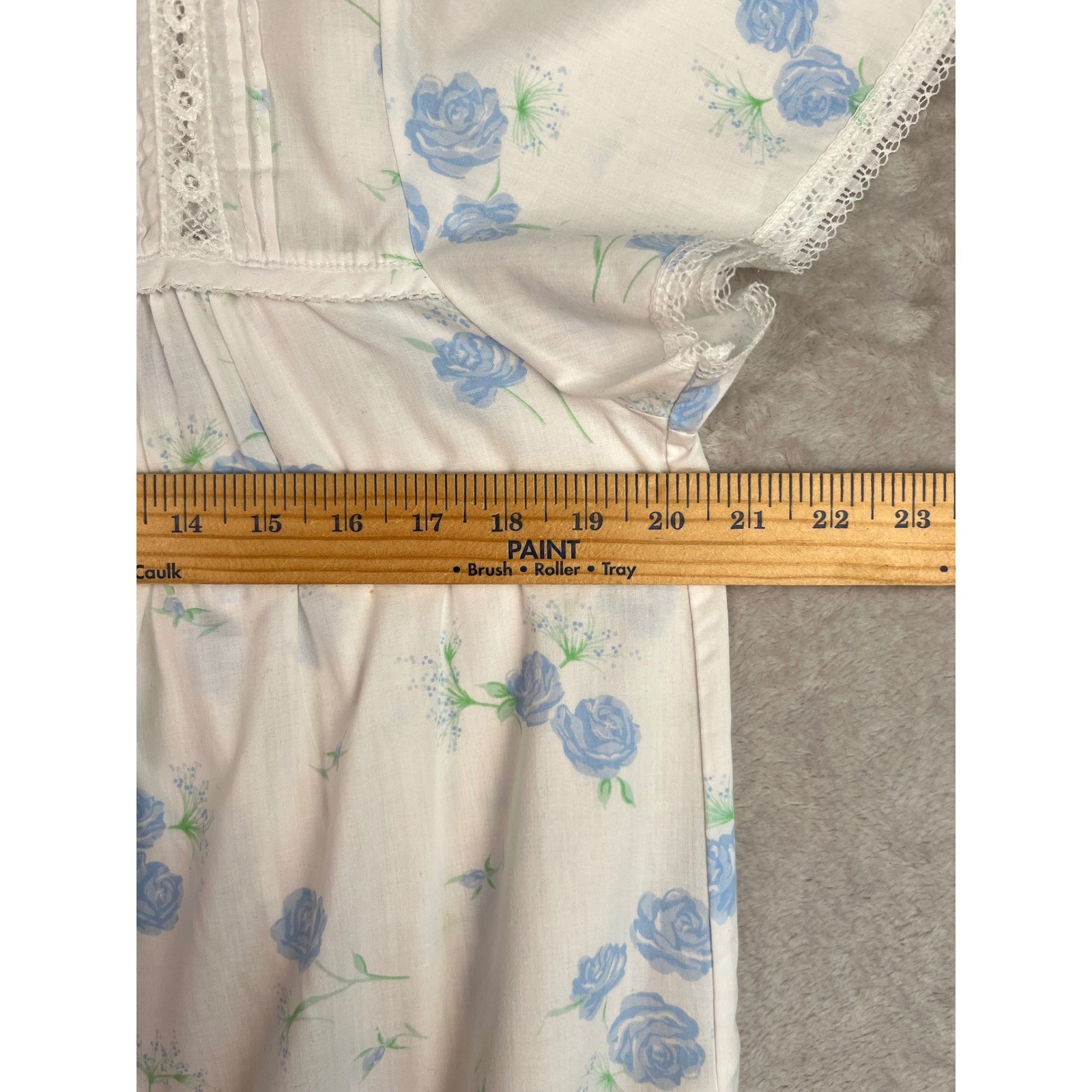 Vintage Aria Nightgown Medium Blue Granny Floral Snap Lace House Dress Long