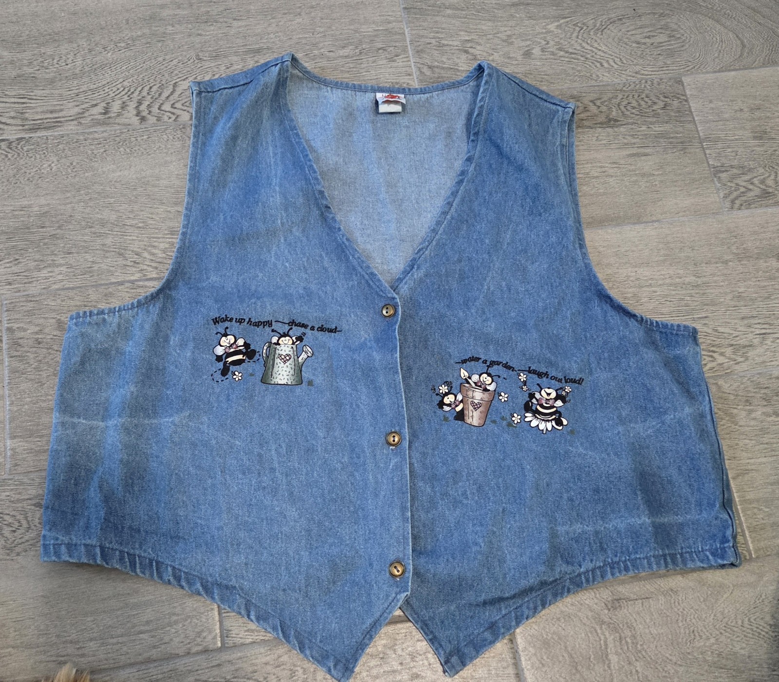 VTG Kevin G Sportswear Bluejean Vest Honey Bees Happy Clouds Vintage 90s Size XL