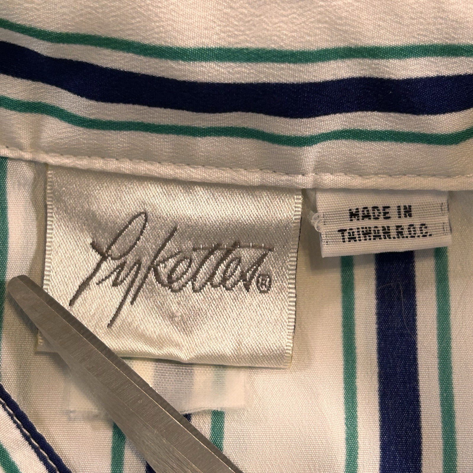 Vintage 80s Pykettes Women’s Striped Long Sleeve Blouse Made in Taiwan ROC