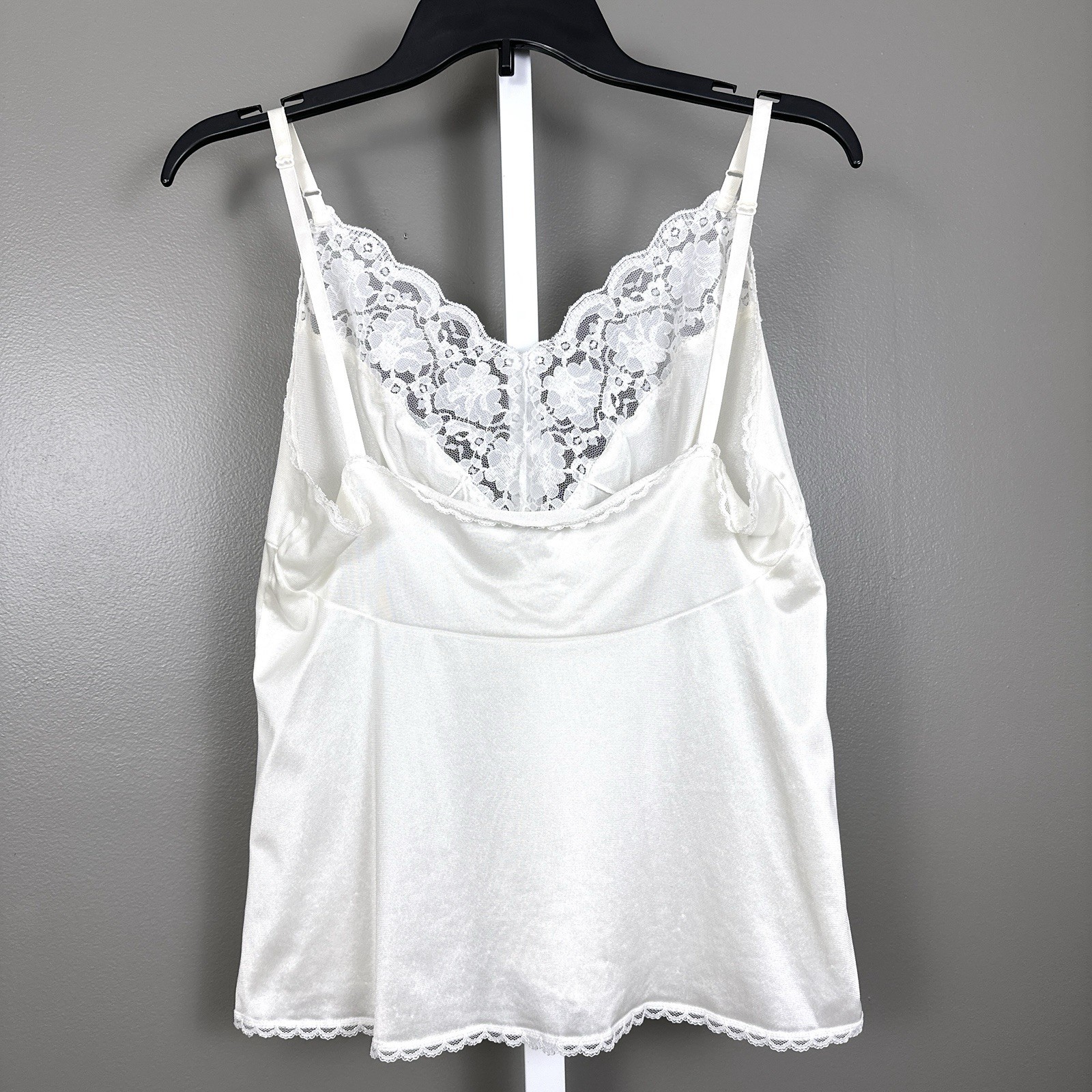 Vintage Briar Creek Camisole USA Nylon Wide Lace Trim Off White Cream Large Cami