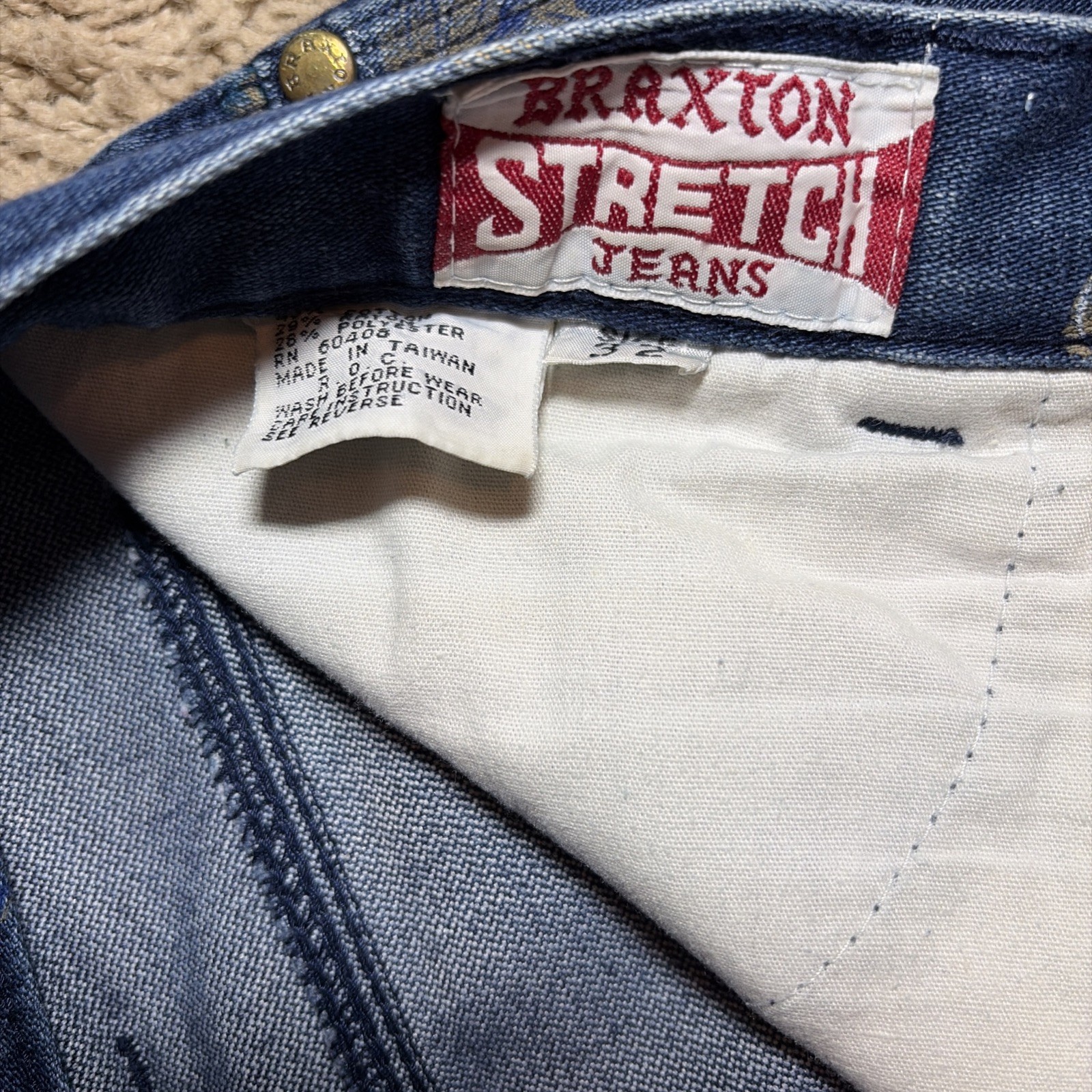 Vintage 80s Braxton Womens Stretch Floral Denim 5 Pocket Zip Front Jean Sz 14/32