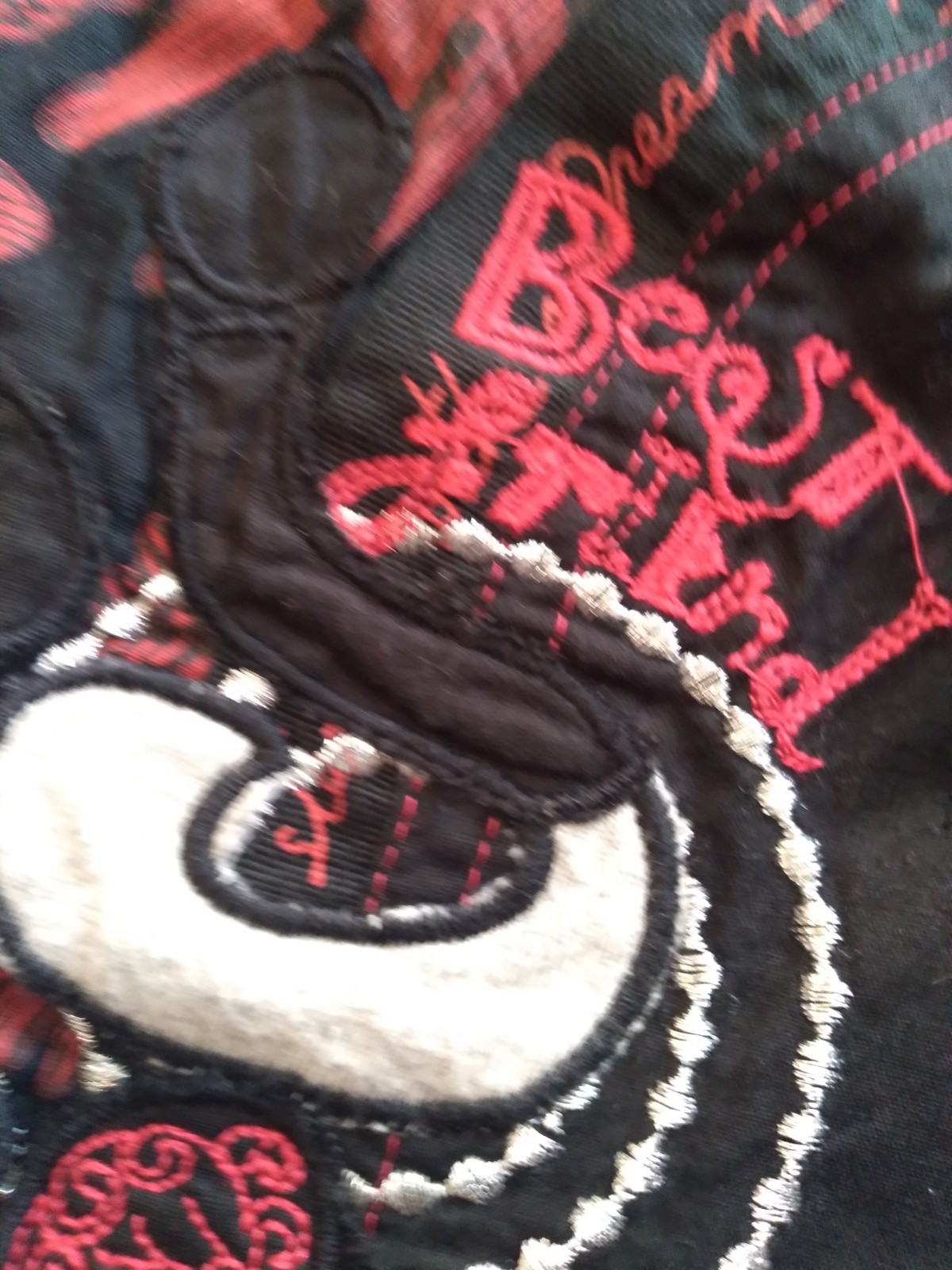 Vintage Desigual Dress Black Red Cotton Ruffle Hem Gothic Art Graffiti India