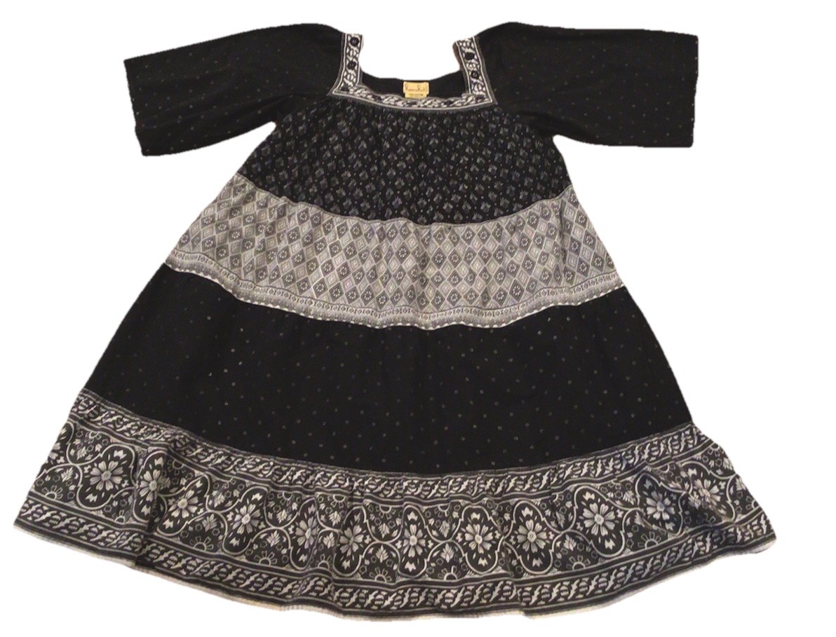 Vintage Ramona Rull Boho Black & White Cotton Midi Dress