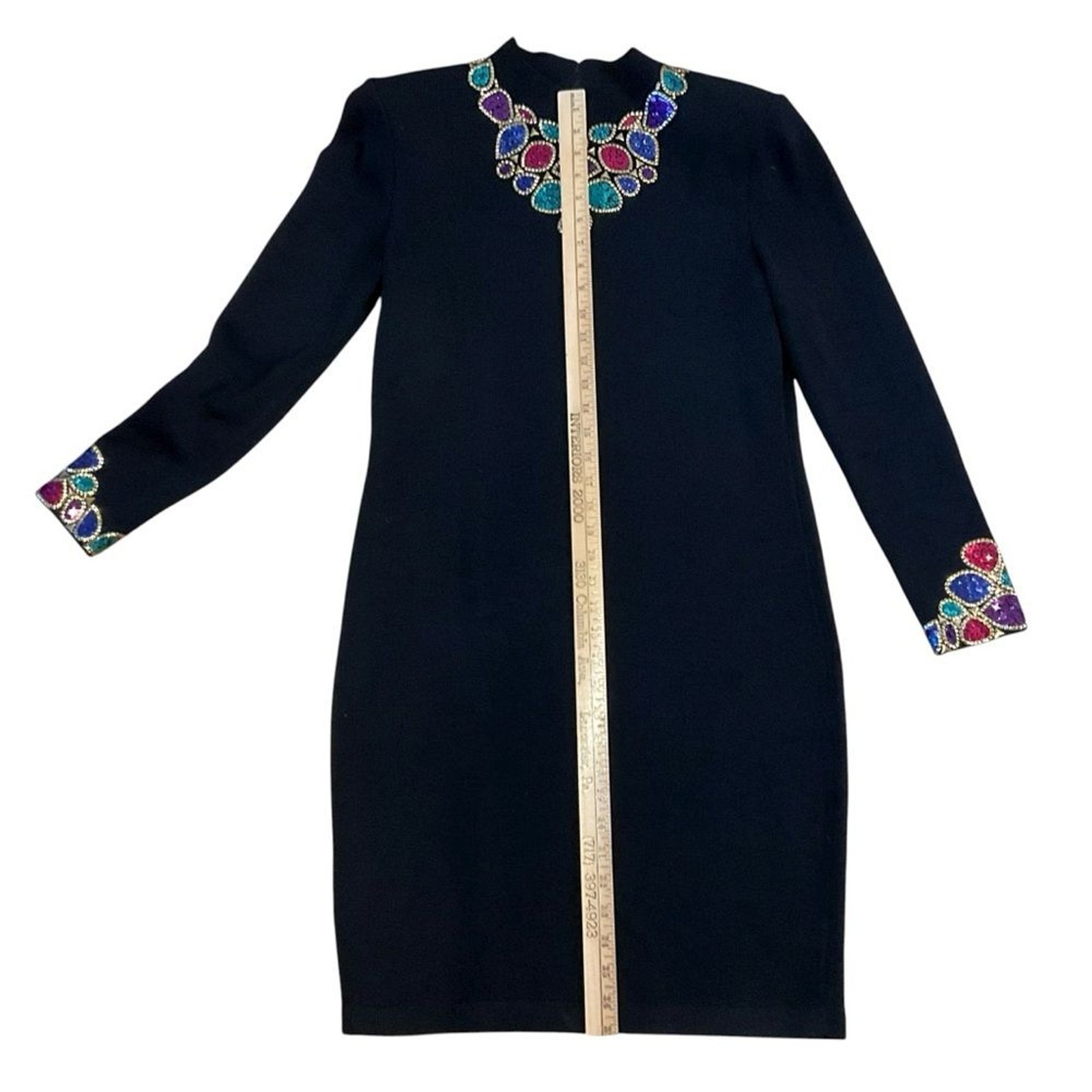Vtg St. John Evening by Marie Gray Santana Knit Dress Sz 8 Black Jeweled Sequin