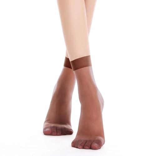 Women’s Everyday Sheer Ankle Nylon Soft socks – 9 Pairs 20D One Size Coffee