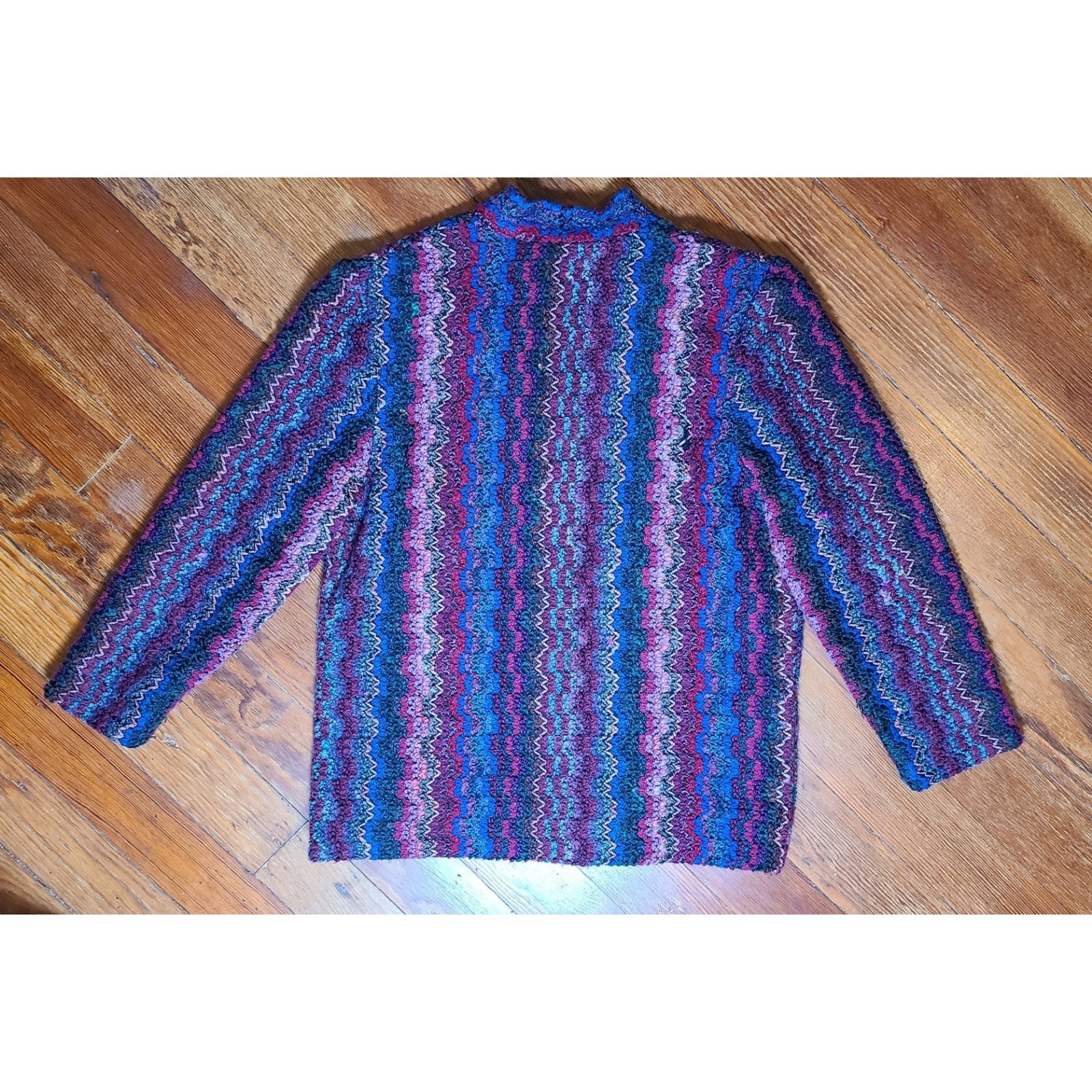 VTG Graff Californiawear Mohair Blend Colorful Boho Hippy Knit Cardigan SZ 6 USA