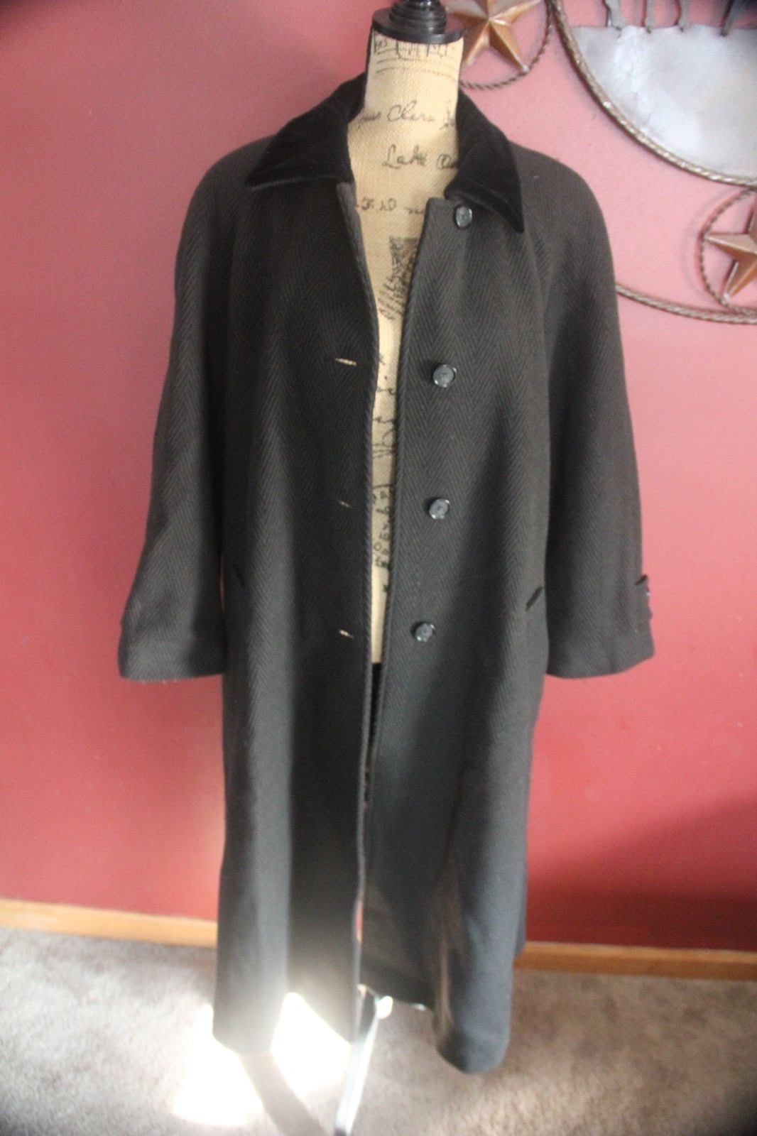 Fleet Street Trench Wool Women Vintage Sz 12 Large Jacket Coat Black Winter Fall