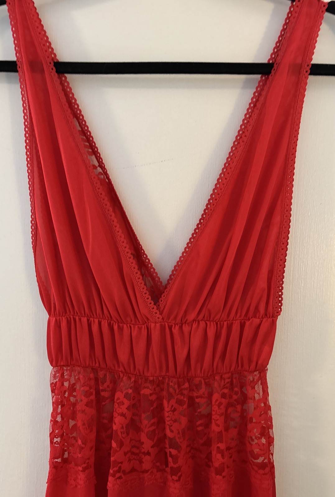 Vtg Lady Cameo Dallas Sexy Red Long Sheer Panel Silky Nightgown Gown Sz M USA