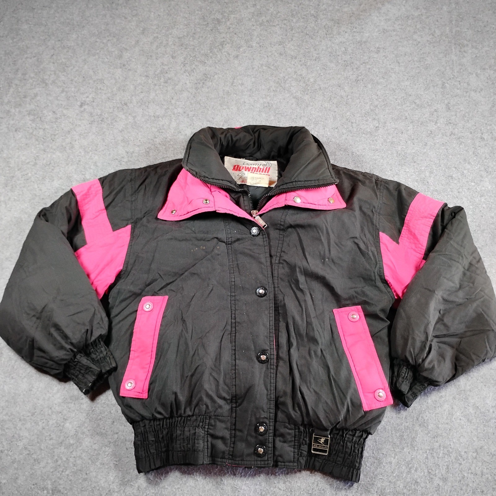 Vintage 1989 Downhill Racer Down Fill Ski Jacket Black Pink XL S