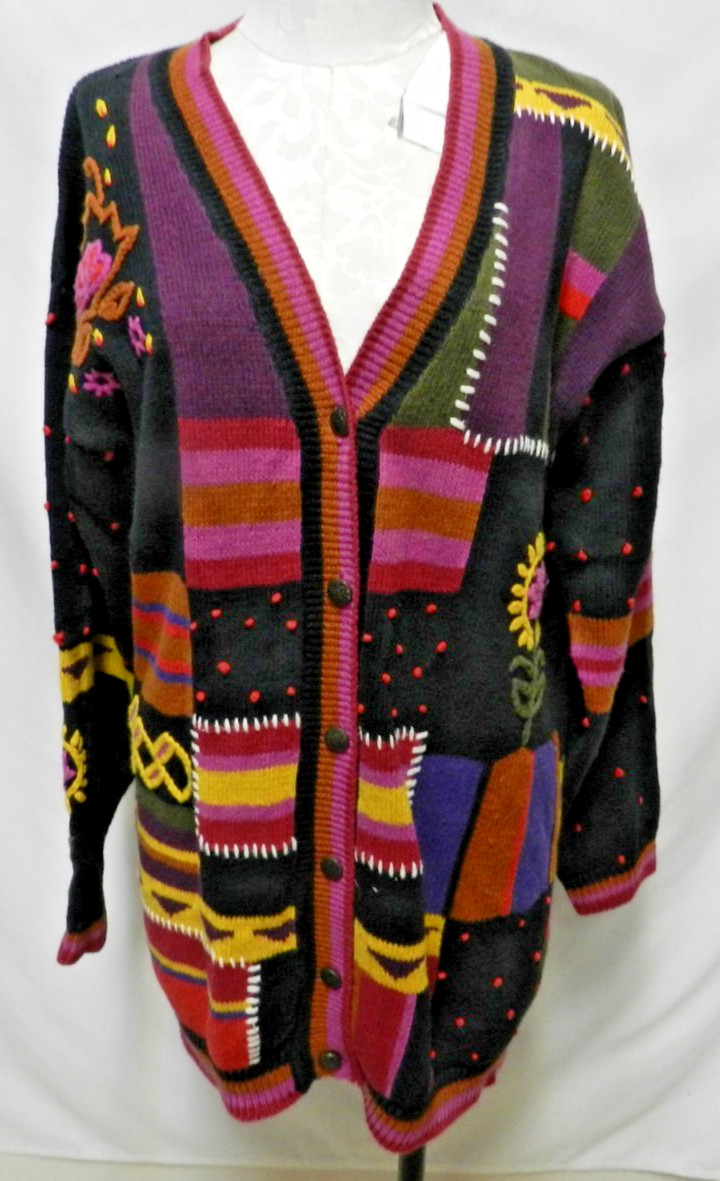 Bonnie and Bill Vintage cardigan sweater Sunflower Oversized Size Sz Medium Md M