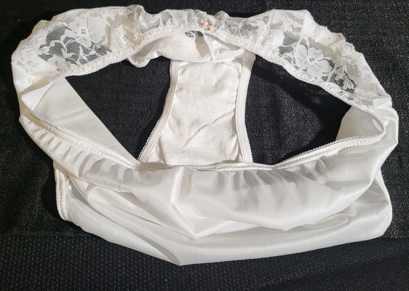 Vtg 80s White Satin Nylon NOS Sheer Lace Pink Rosebud Bridal Romantic Feminine