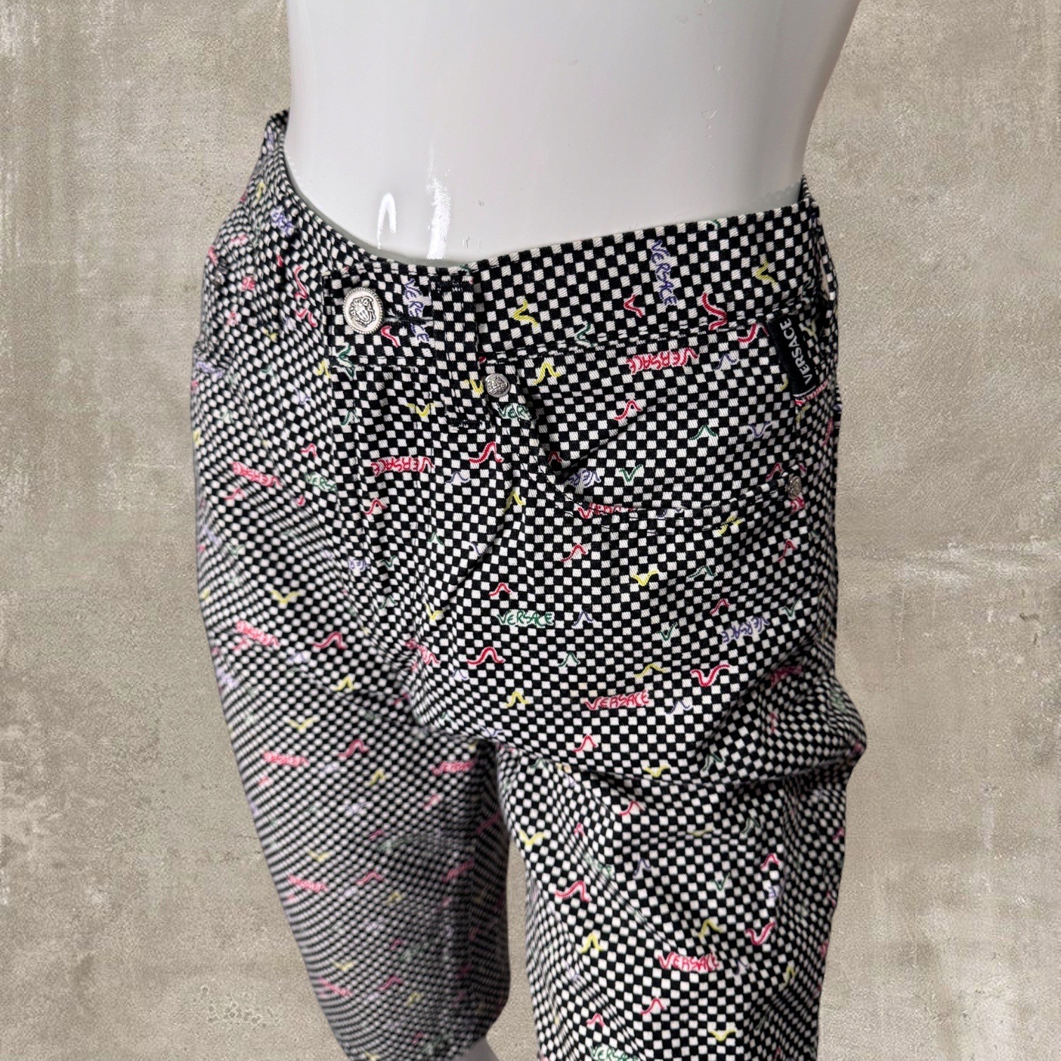 1990s Gianni Versace Era Jeans Checkerboard Bermuda Shorts Size 29 Fits 27