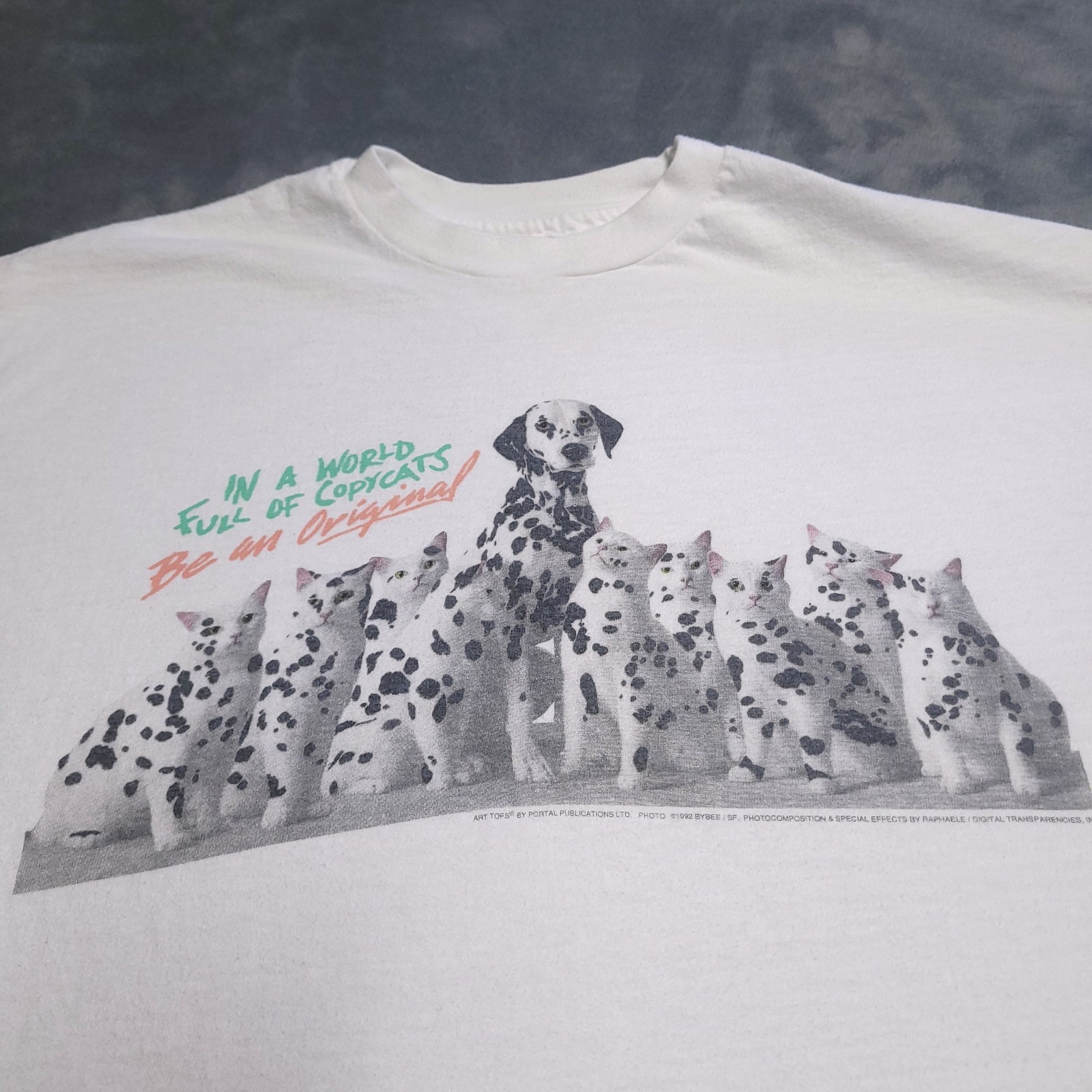 Vtg 90s Dalmation Dog Kitty Cats Be Original L Crop Top Made In USA Streetwear