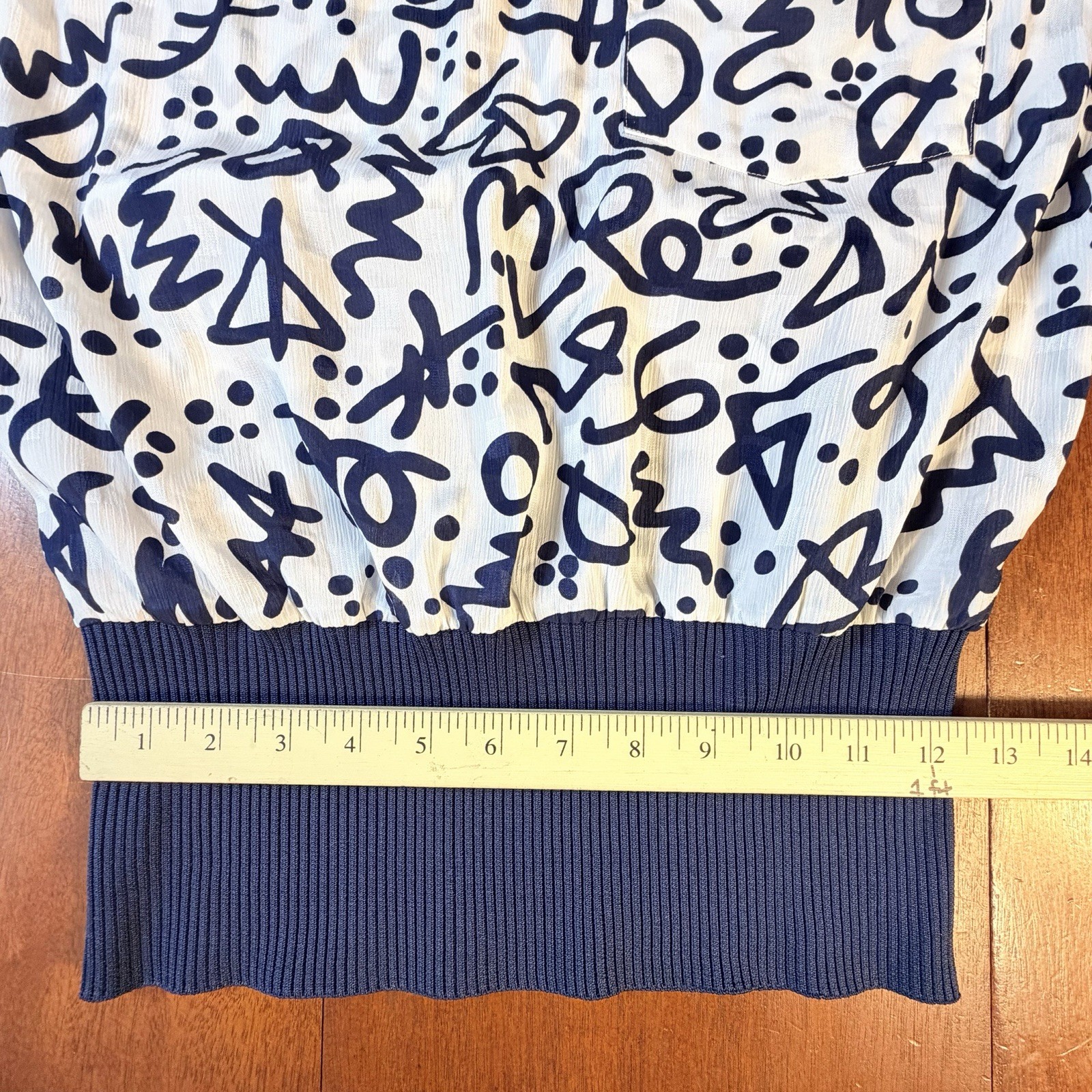 VTG 80s Liz Claiborne 2-Pc Blouson Top & Midi Skirt Navy Graffiti Print Small