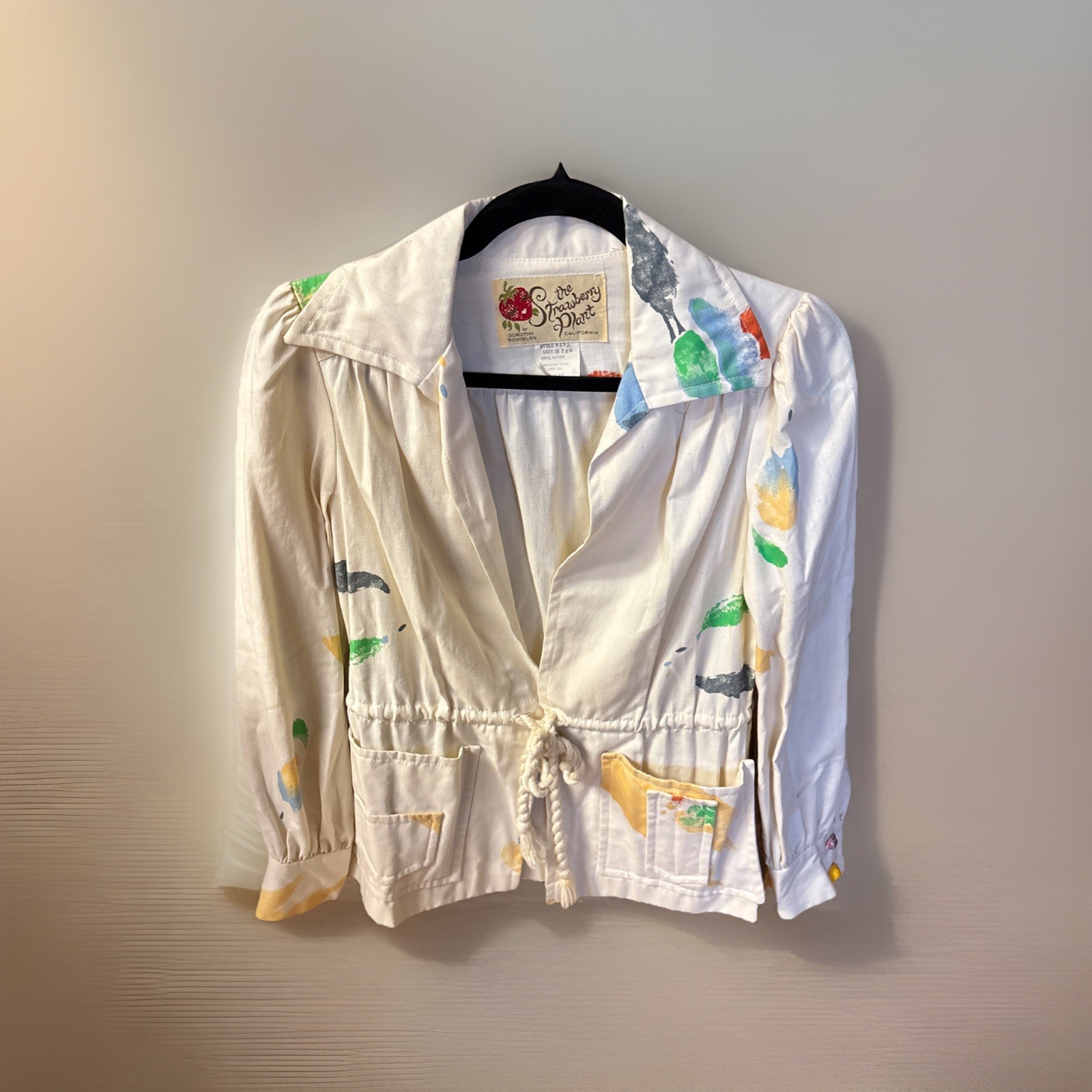 VTG 70s Womens Strawberry Plant Dorothy Schoelen Coat Cream Hippie 9/10 READ