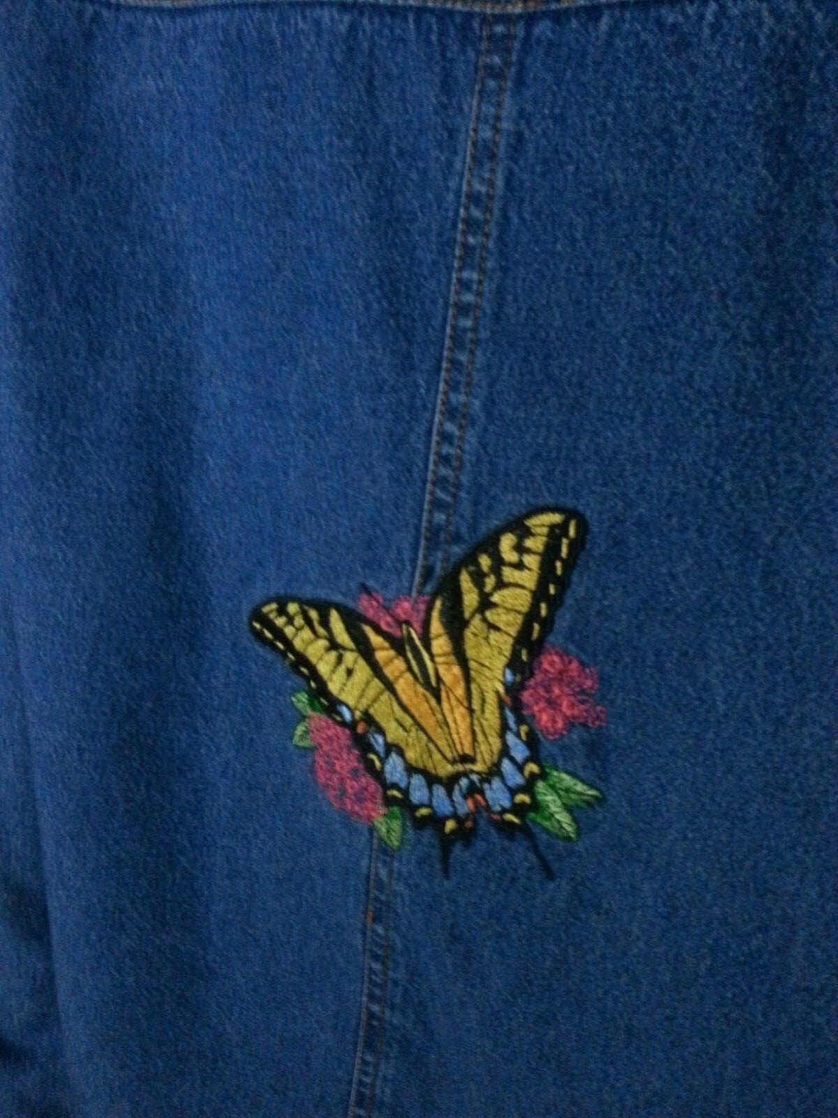 Vtg Women Blair Blue Jean Denim Jacket Coat Leaves Embroidery Butterfly Patch M