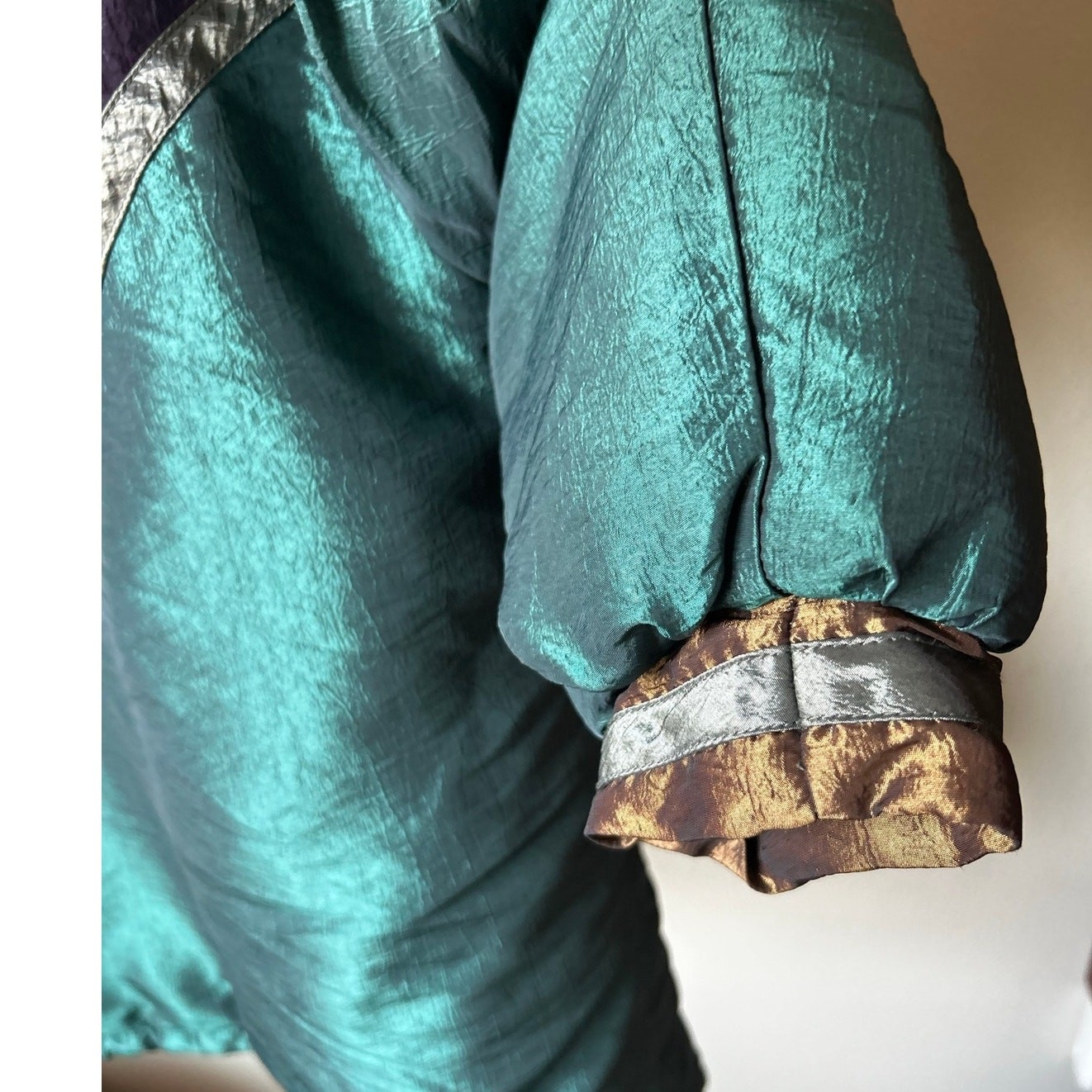Current Seen Vintage Metallic Quilted Puffer Jacket Purple Teal S