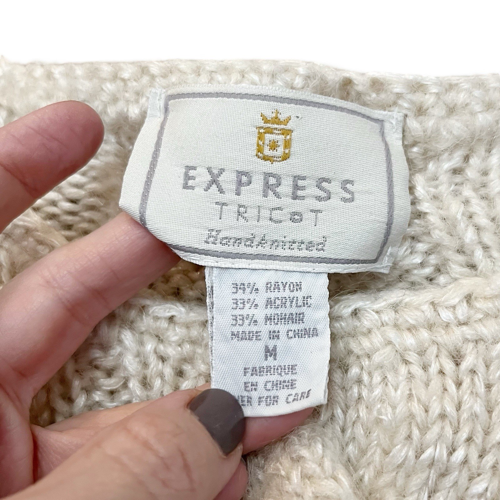 90s Vintage Express Tricot Fisherman Sweater Medium Cable Knit Chunky Mohair