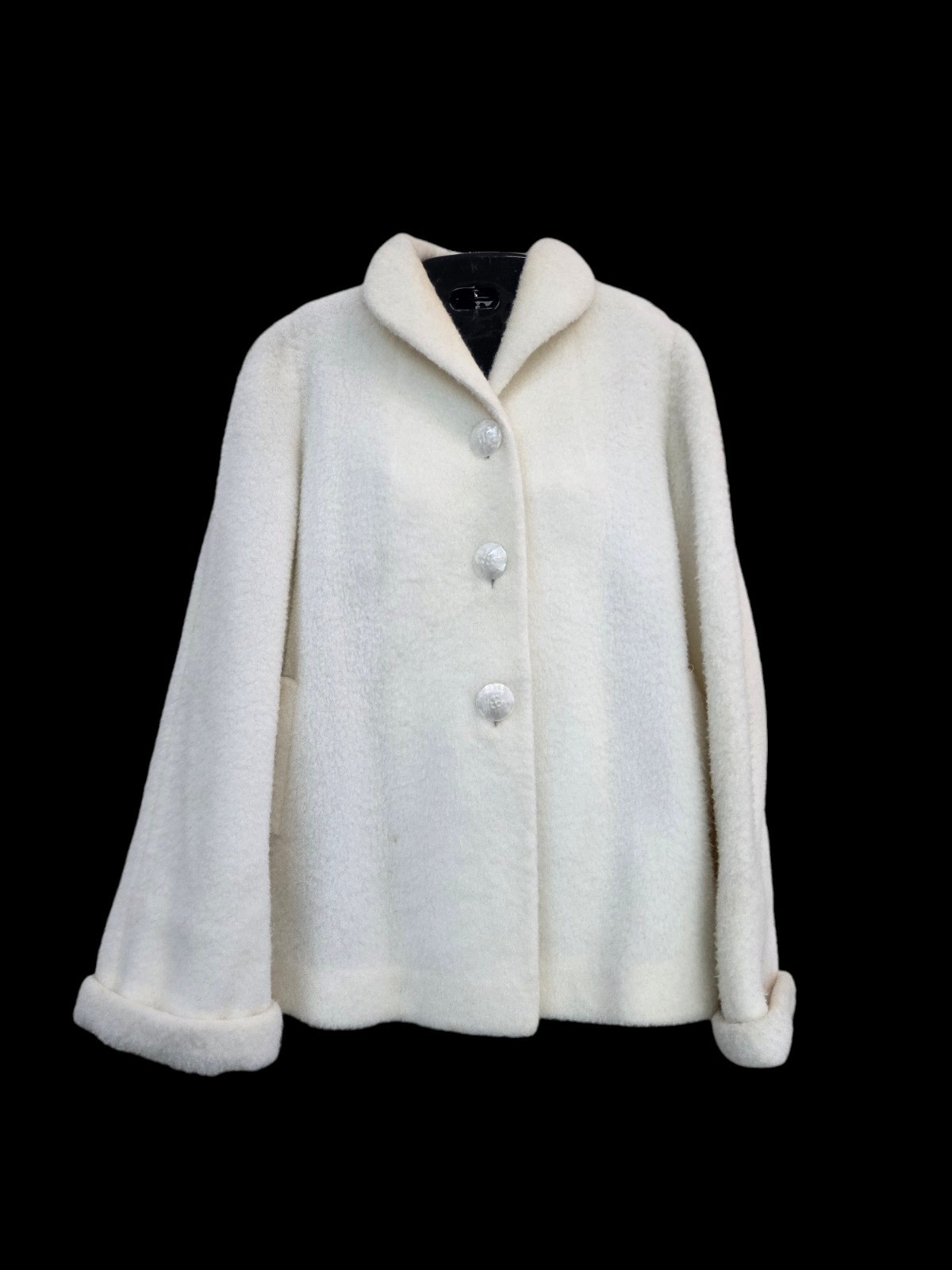 Vintage Betty Rose White Wool Bouclé Coat 3 Buttons Mid Century 1960s