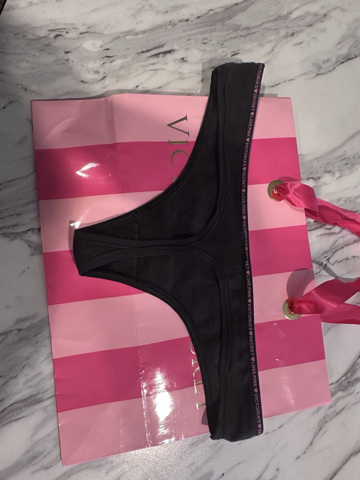 Vintage Year 2000 Victoria’s Secret PINK Cotton Thong Dark Gray/black Small Y2K
