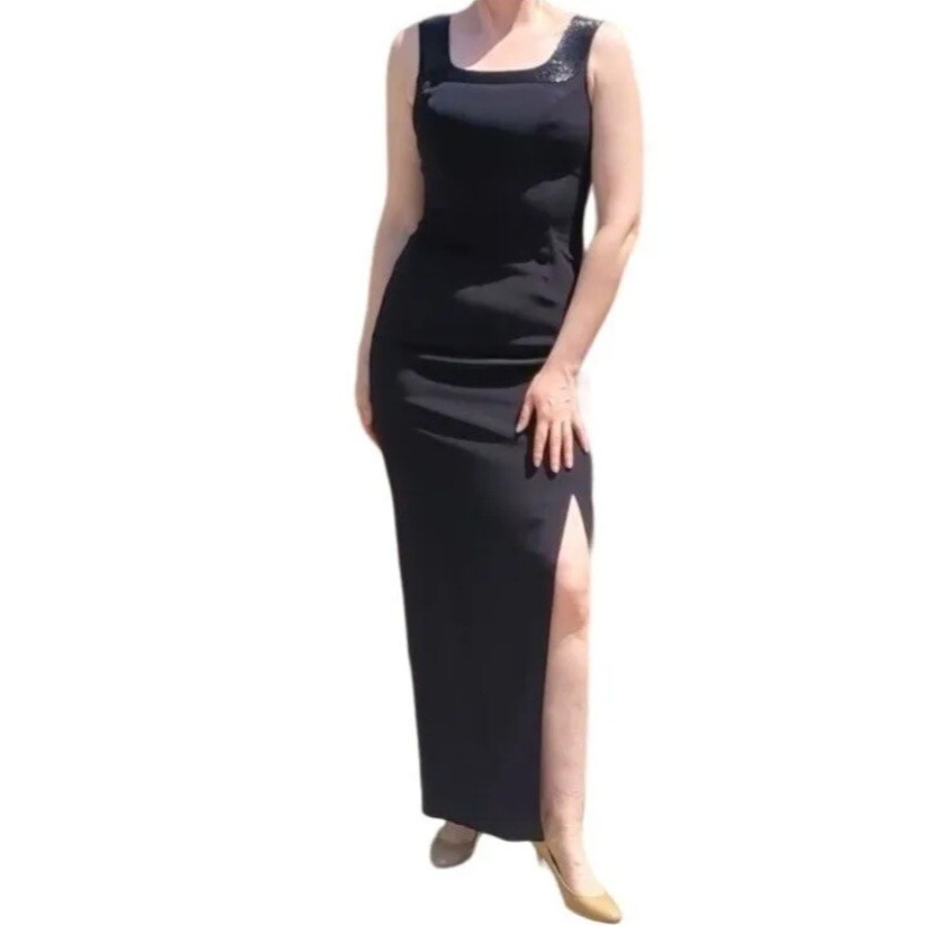 Vintage Alfred Angelo Black Beaded Formal Maxi Dress with Beaded Jacket Size 4