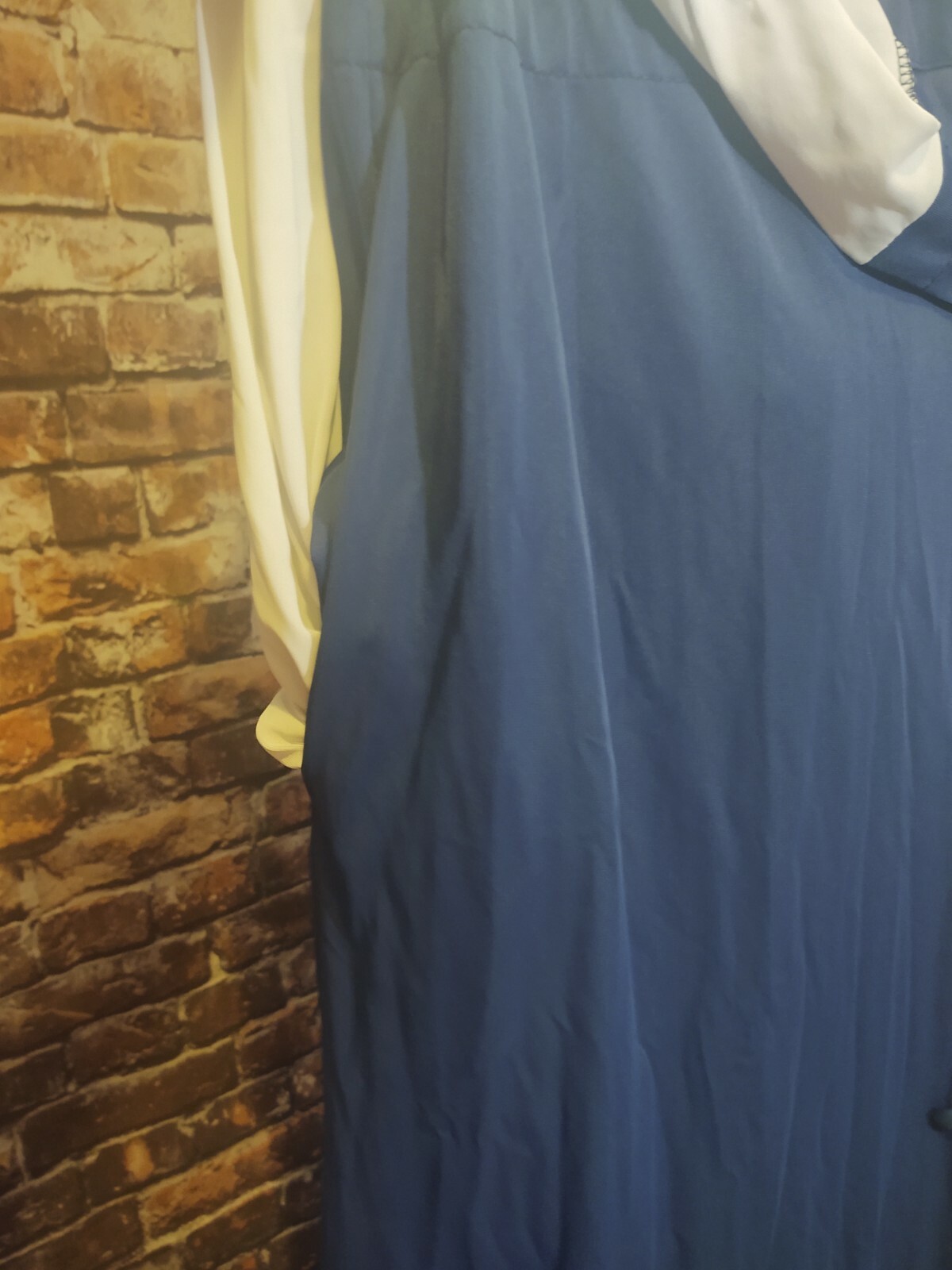VINTAGE GRAY & NAVY BLUE BUTTON UP HOUSE DRESS HOUSECOAT ROBE LOUNGEWEAR M/L