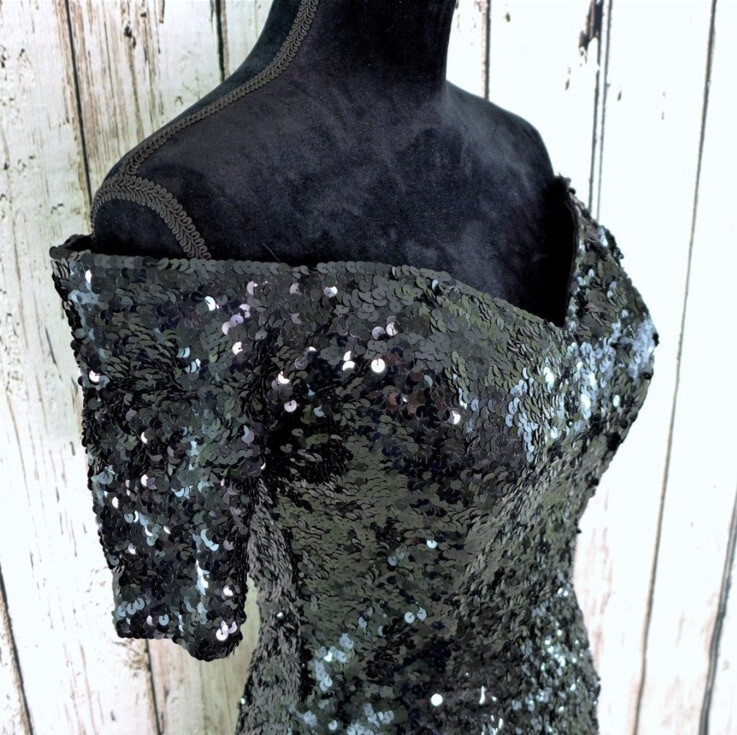 Vintage MODI off-shoulder Sequin encrusted Wiggle Dress