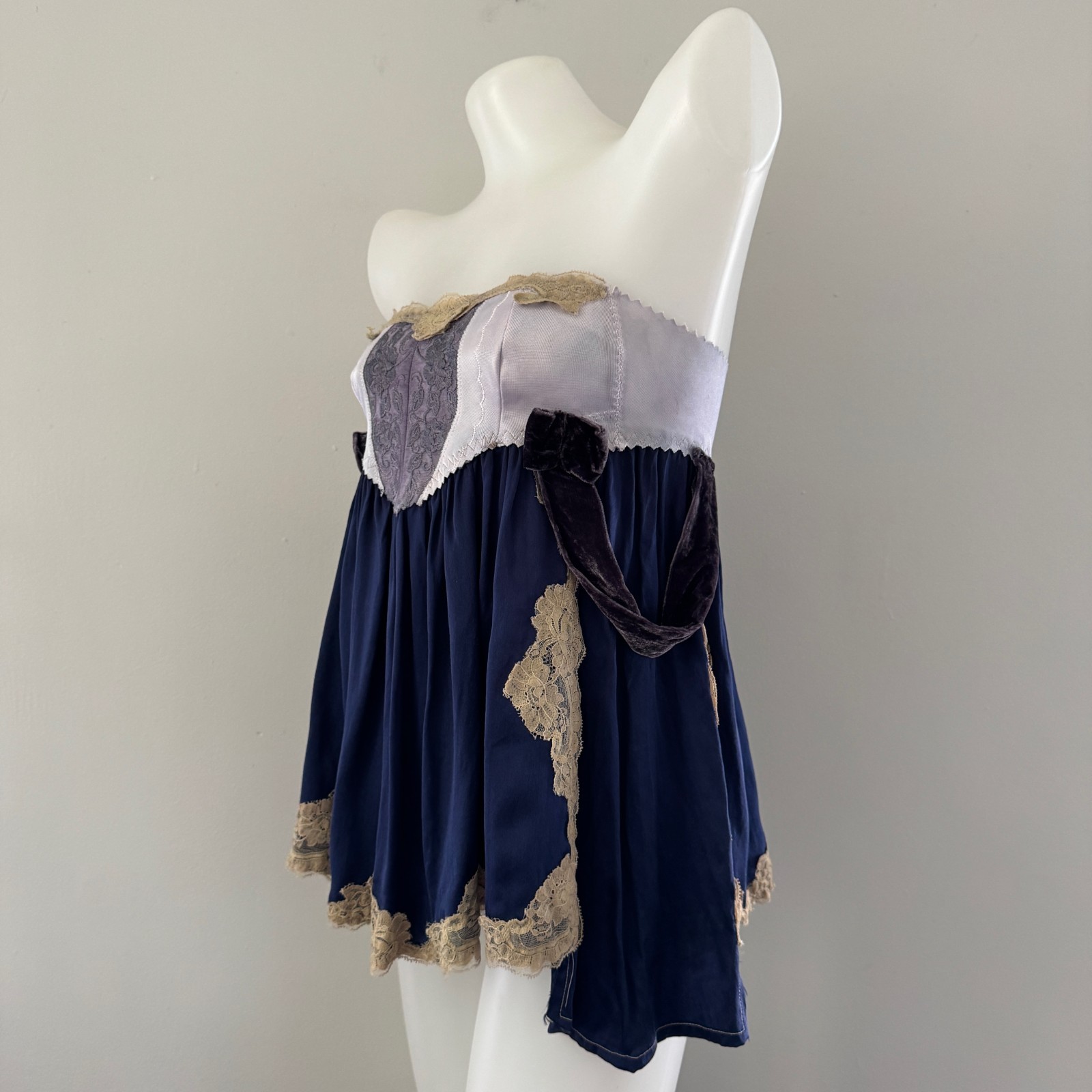 Y2K vtg CIGANA Slip Lace SILK UPCYCLED Girdle Strapless Top Skirt Regency DIY S