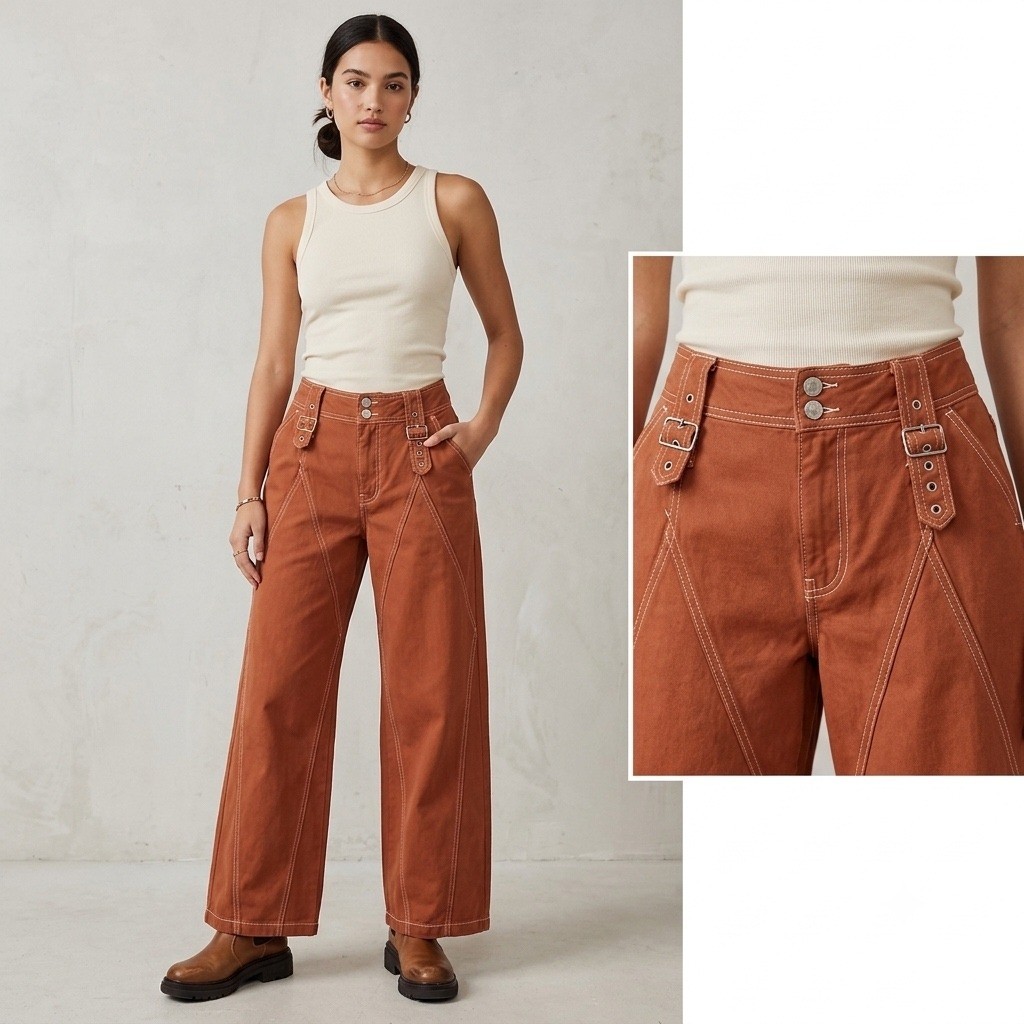 Cali 1850 Womens Size 11 Wide Leg Pants Rust Orange Utility Y2K Gorpcore Cargo