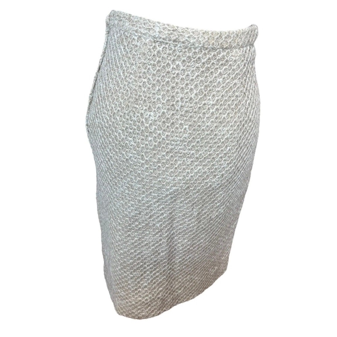 Vintage 60s Textured Knit Pencil Skirt Beige Bouclé Wool Blend Size 10