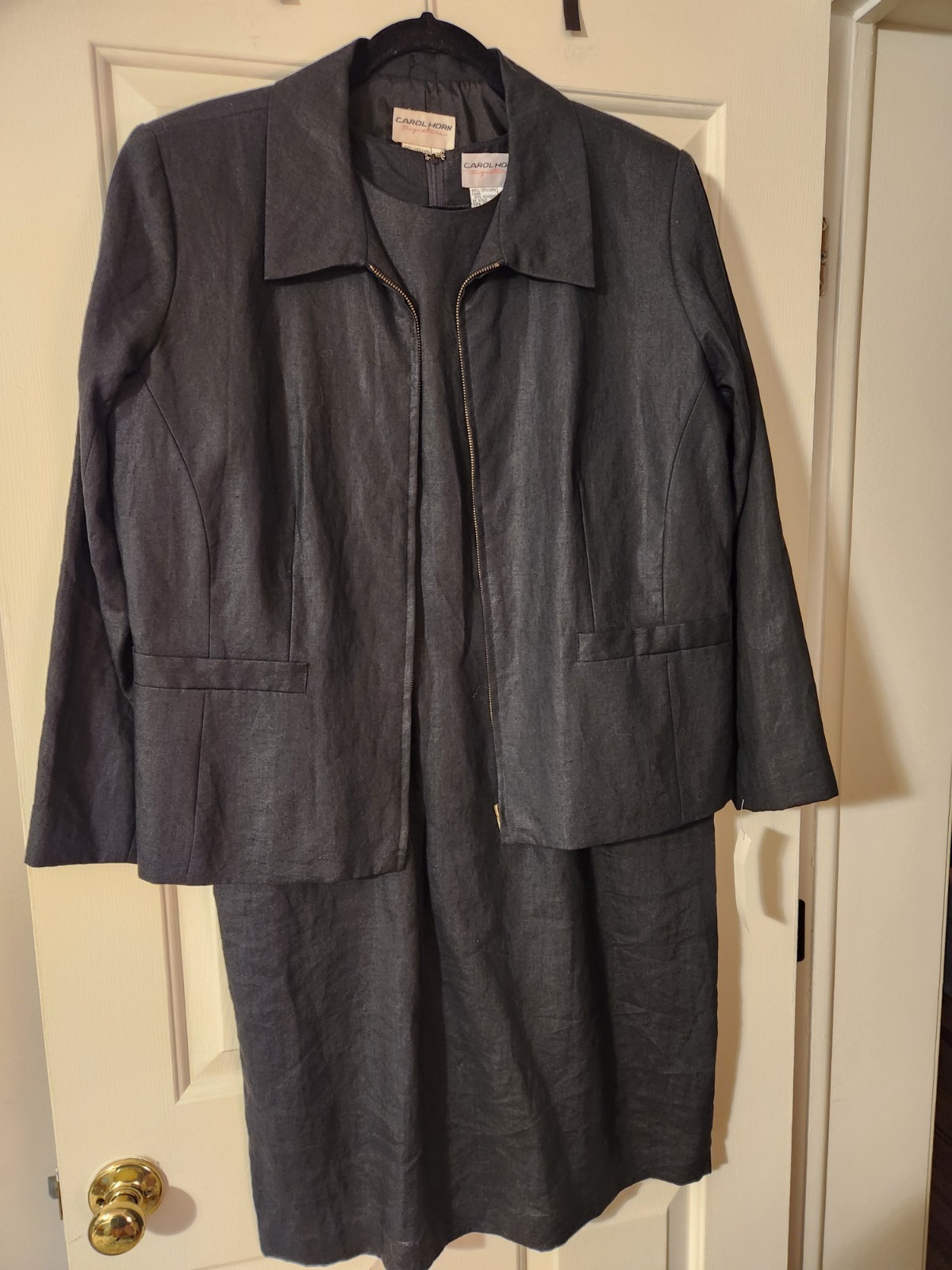 NWT Carol Horn Signature Vintage Sz 14w 100% Linen Blazer Jacket & Dress Set Blk