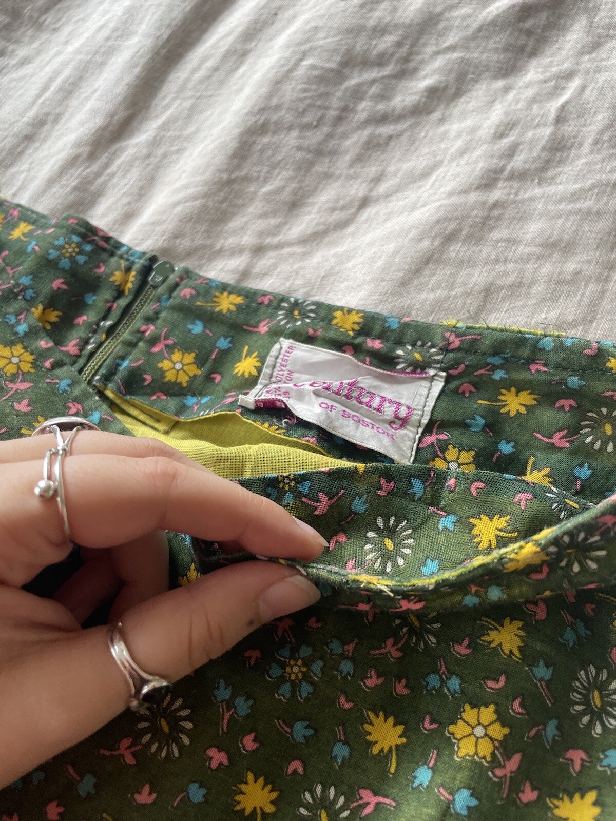 Vintage 60s “Century Of Boston” Wool Boho Groovy Printed Midi Skirt S/M