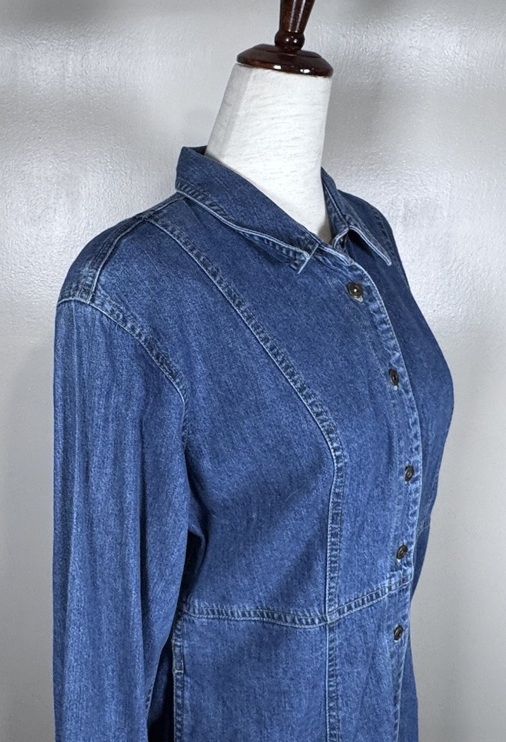Vintage 90s Liz Claiborne Jeans Sz 10P Denim Buttoned Western Shirt Midi Dress
