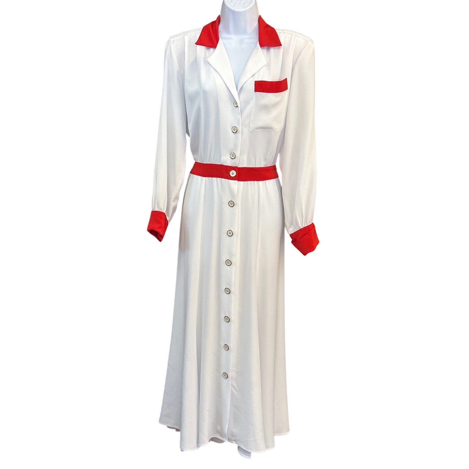 Vintage Billy Jack Apparel White Red Colorblock Button Maxi Shirt Dress 11/12
