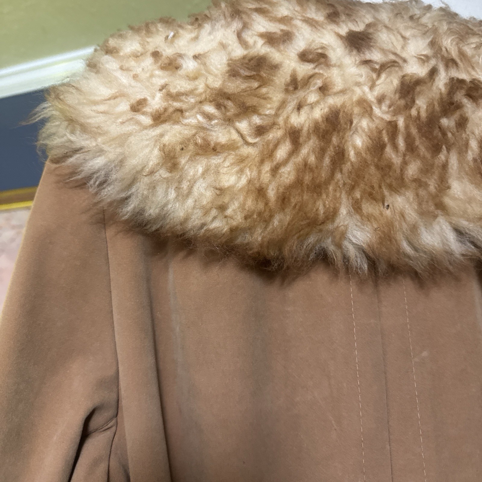 Vintage Sears Suede&Robuck Faux Fur Penny Lane Mob Wife Camel Coat Small Women’s