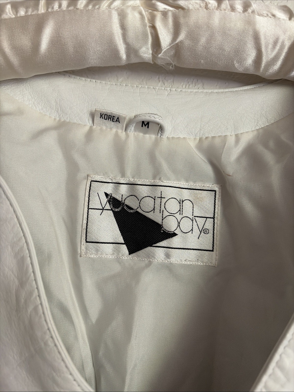 Yucatan Bay Vintage White Leather Cropped Moto Jacket GORGEOUS! Medium