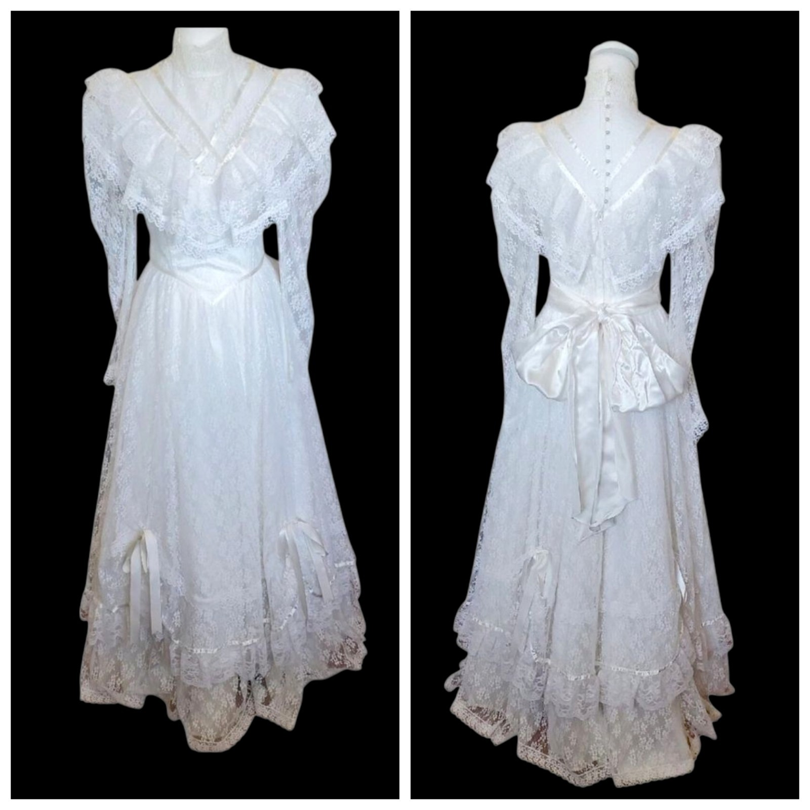 Gunne Sax Victorian White Lace Wedding Gown Cottage Core Size 2 4 Edwardian