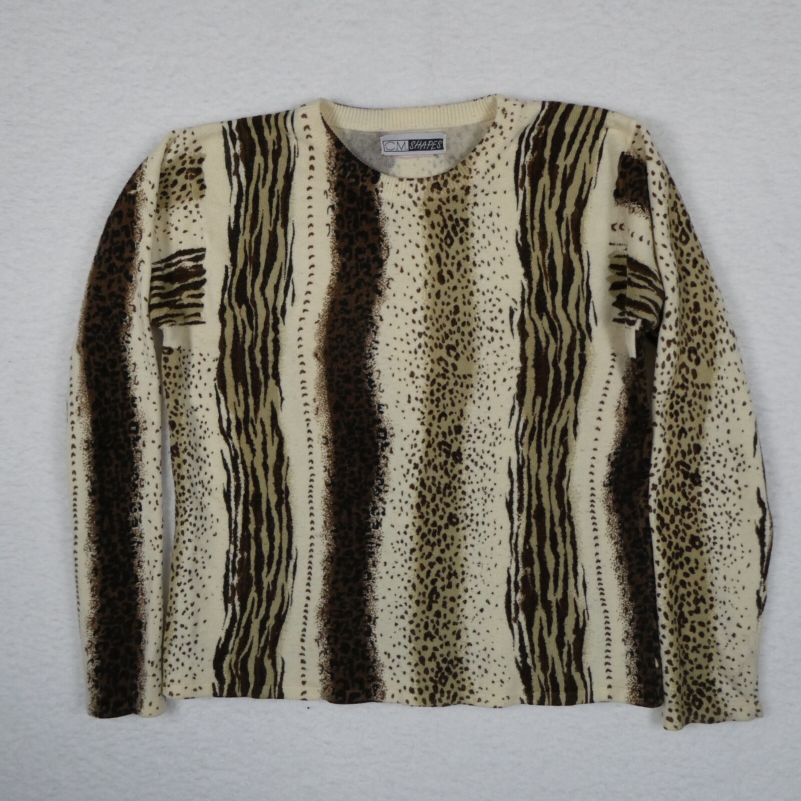 Vintage C.M. Shapes Sweater Women Size Medium Multicolor Leopard Print Pull Over